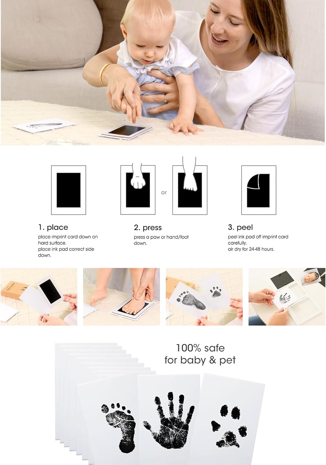 Calculs Baby Keepsake Frame with Ink Pad - Gold Floating Picture Frame for Babys First Year