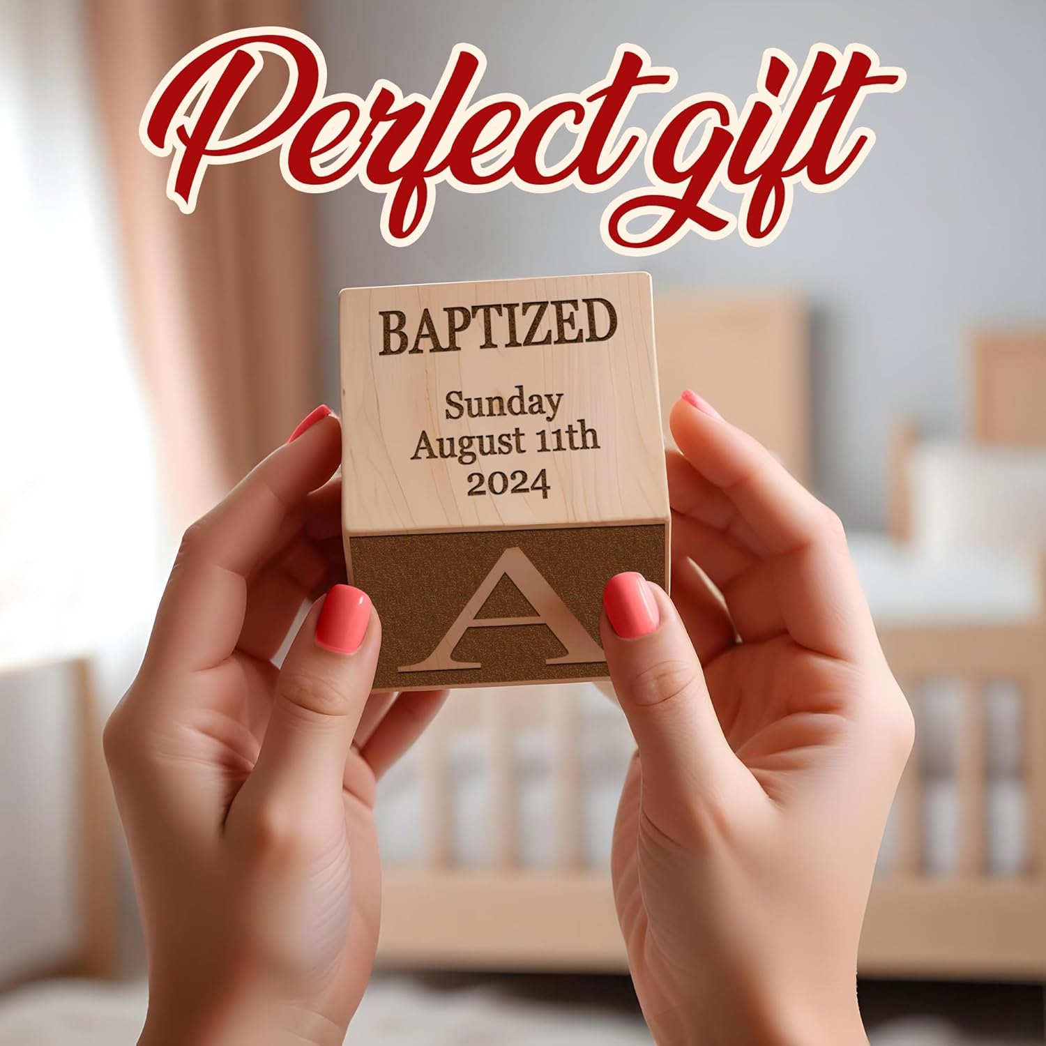 Personalized Baby Baptism Wood Block Custom Laser Engraved Gifts for Boys Girls