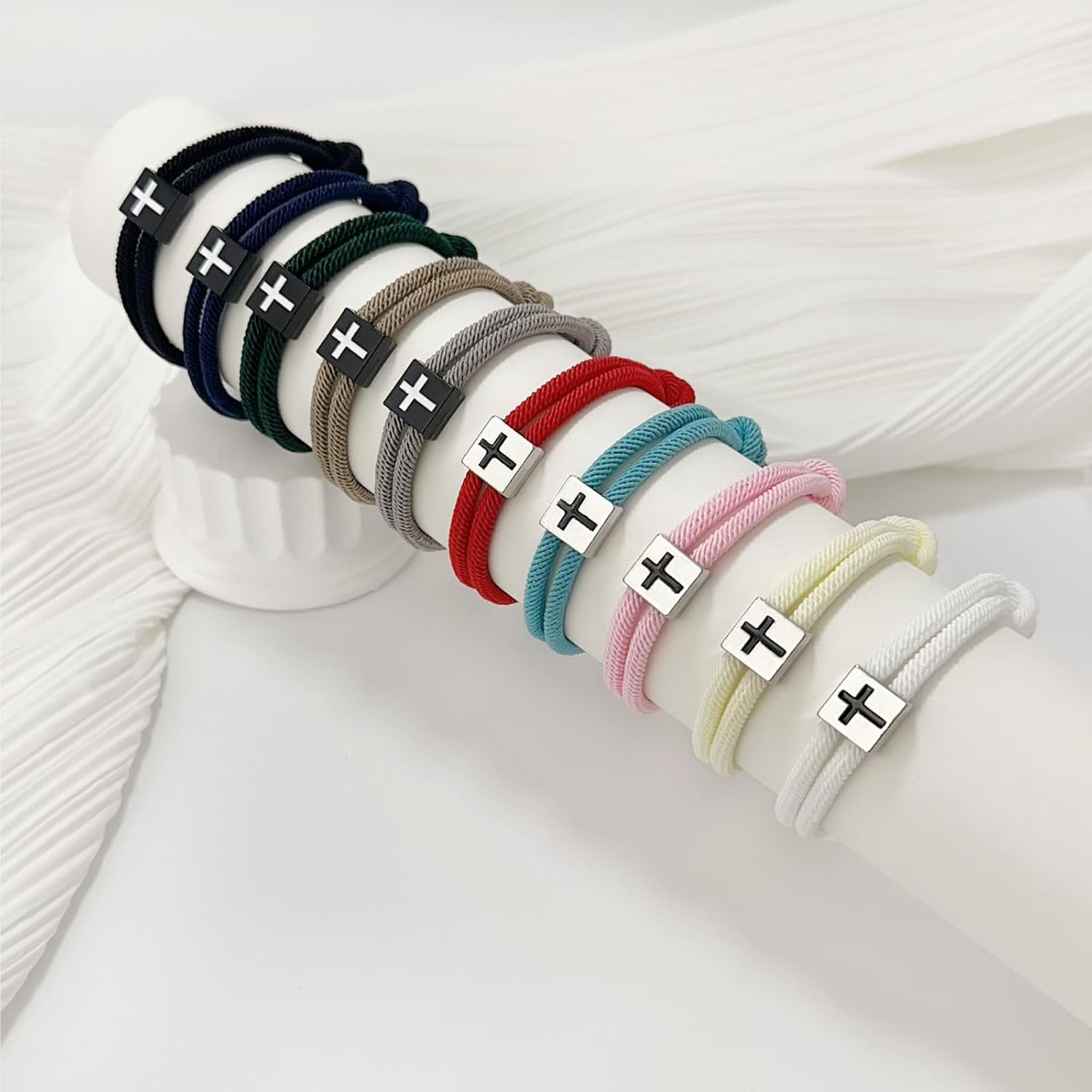 2 Pcs Braided Cross Bracelet Adjustable Rope Christian Gifts for Men Women Teens