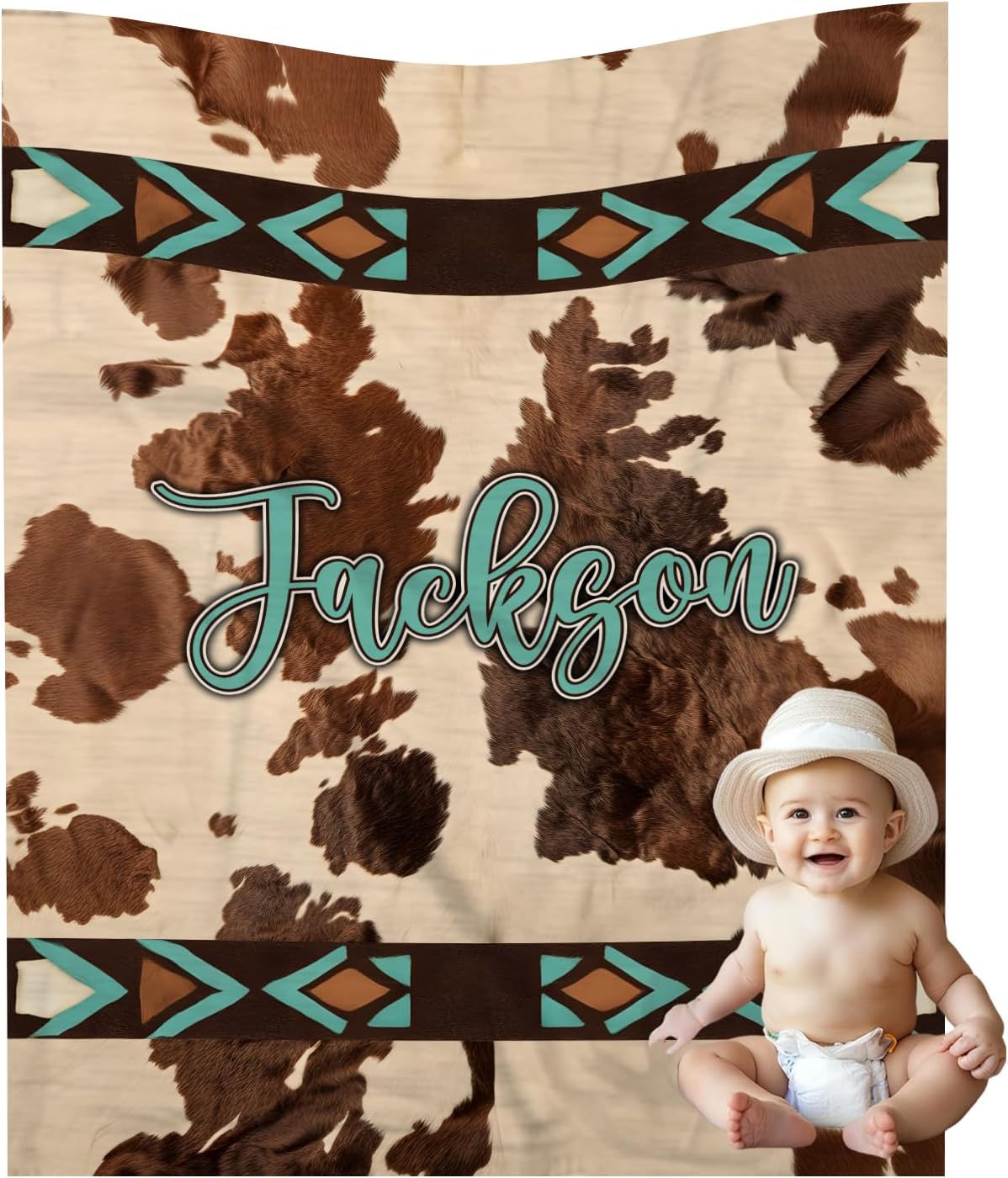 Personalized Baby Blanket with Cow Print - Custom Name Keepsake for Newborns