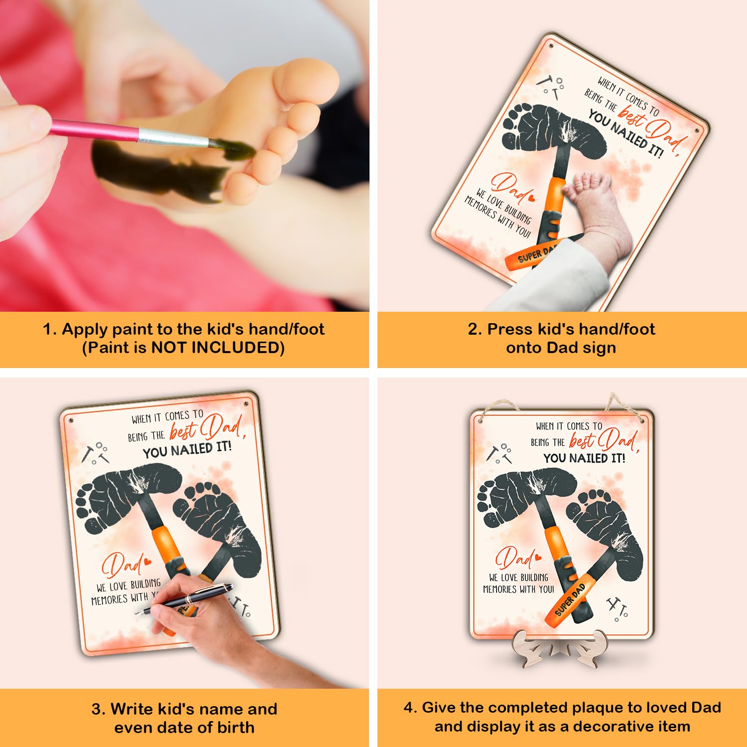 Custom Hammers Footprint Plaque for Dad - Handprint Art Craft Decor