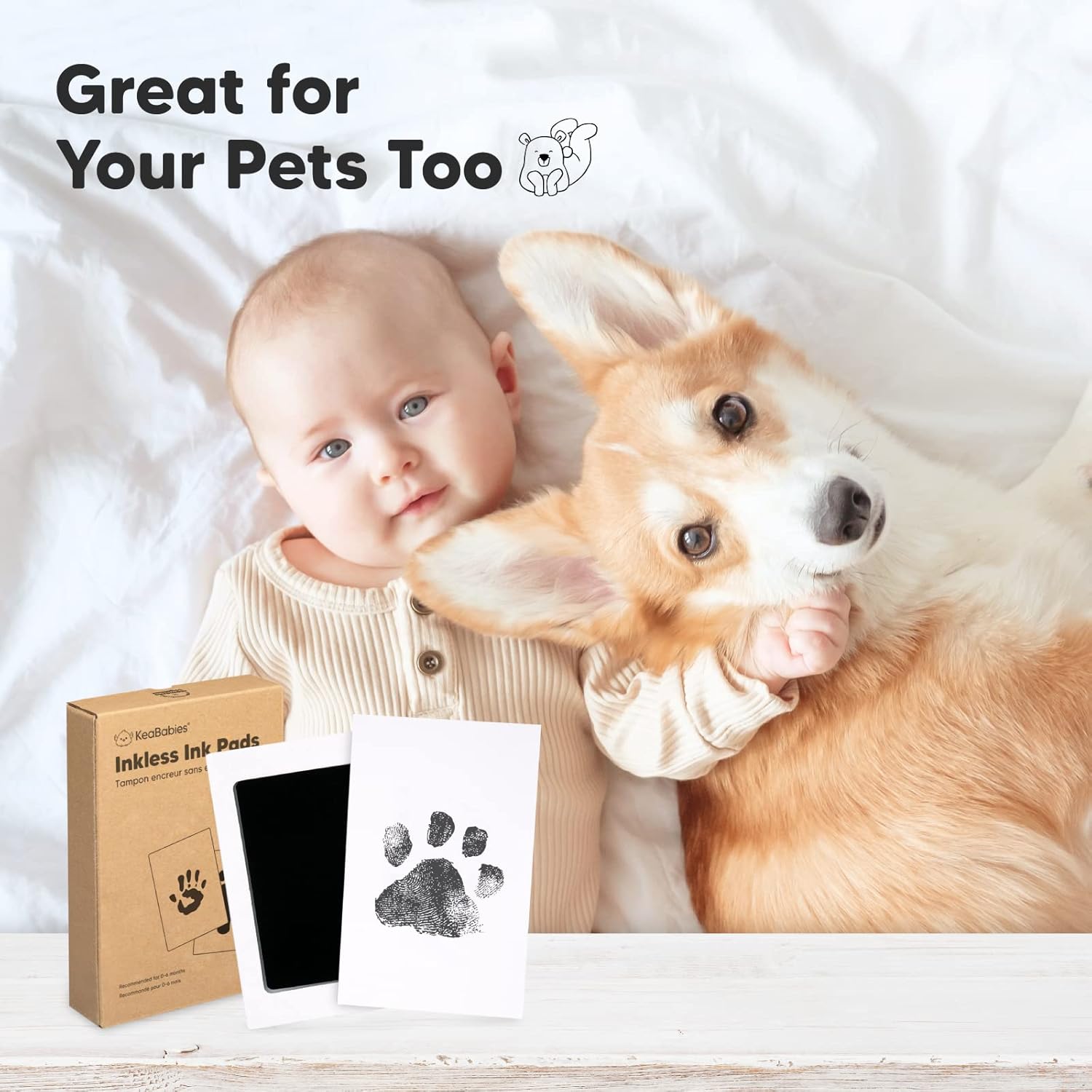 KeaBabies Inkless Hand Footprint Kit with Felt Letterboard