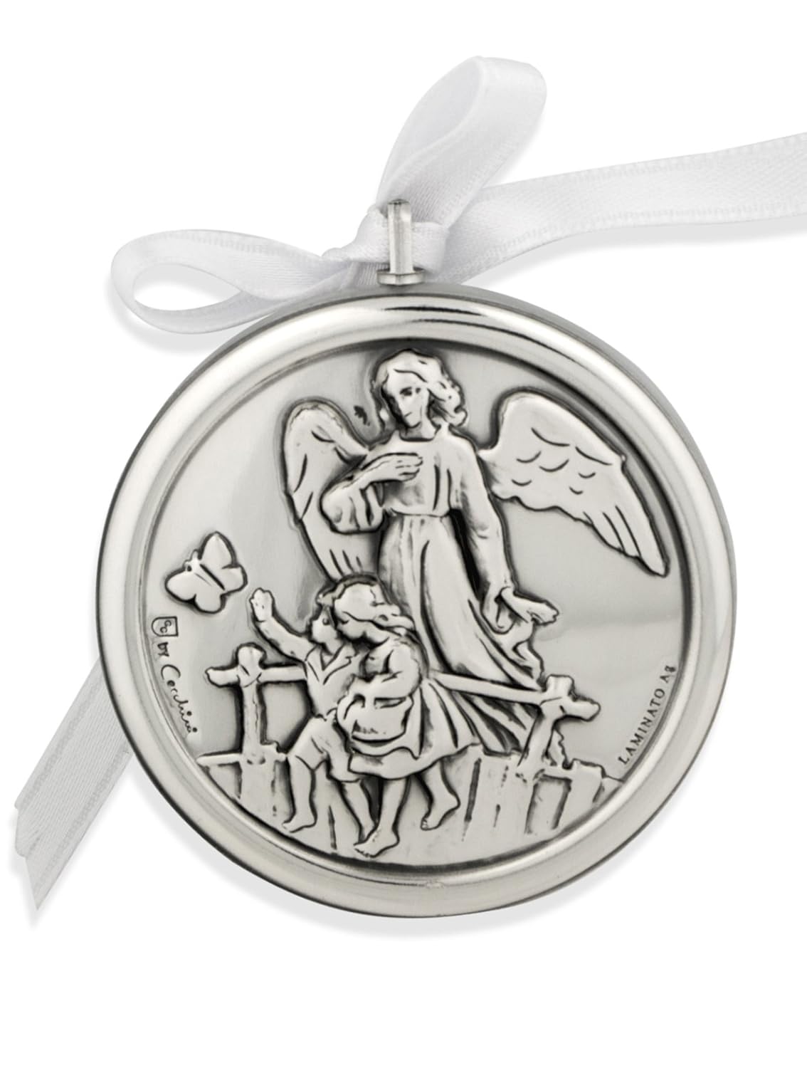 Venerare Silver-Plated Guardian Angel Crib Medal White