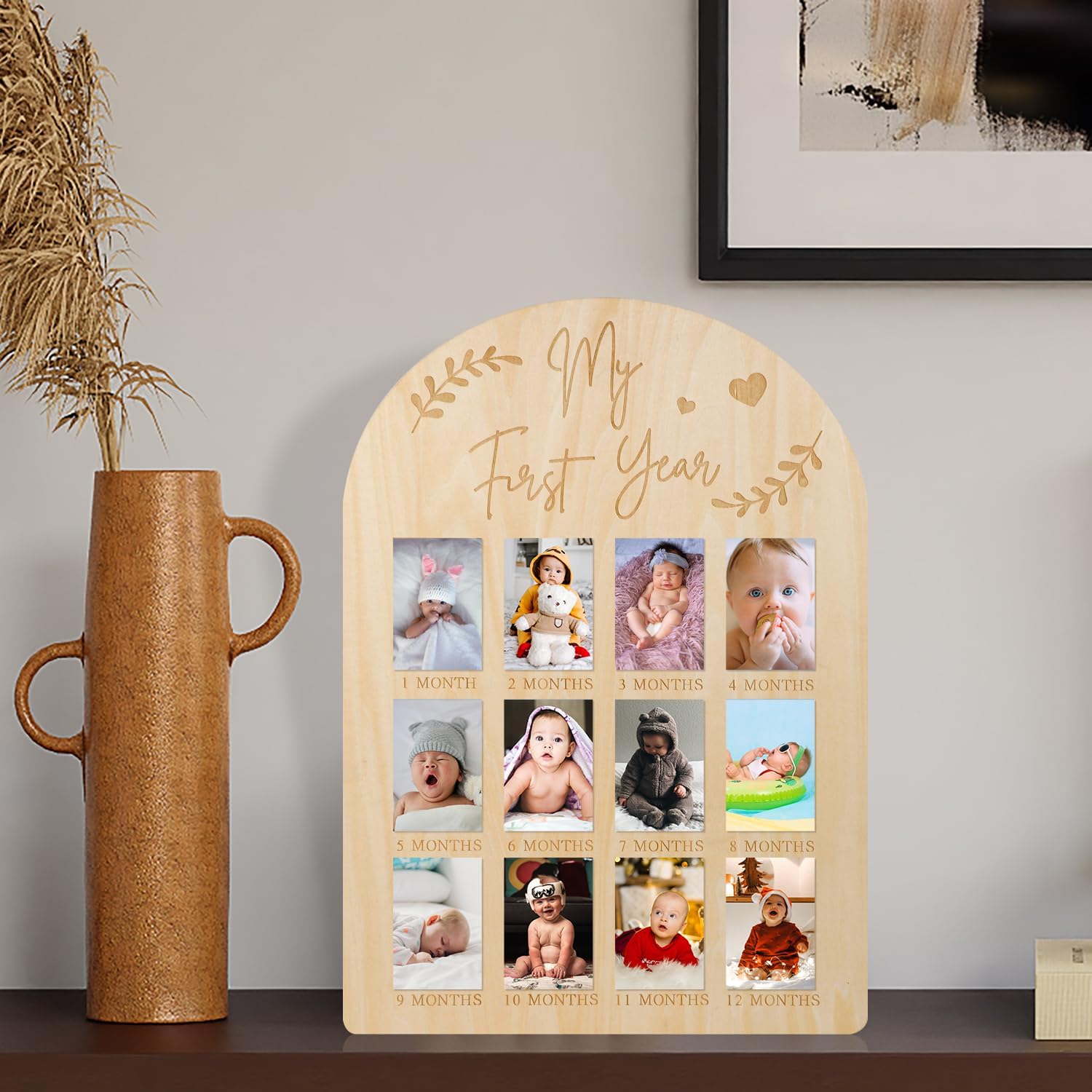 PEUTIER First Year Wood Photo Frame for Baby Keepsakes 17x12 Inch