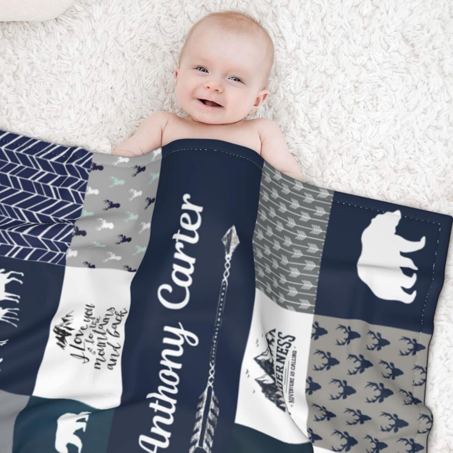 Sweewind Personalized Baby Blanket with Name and Beanie Hat