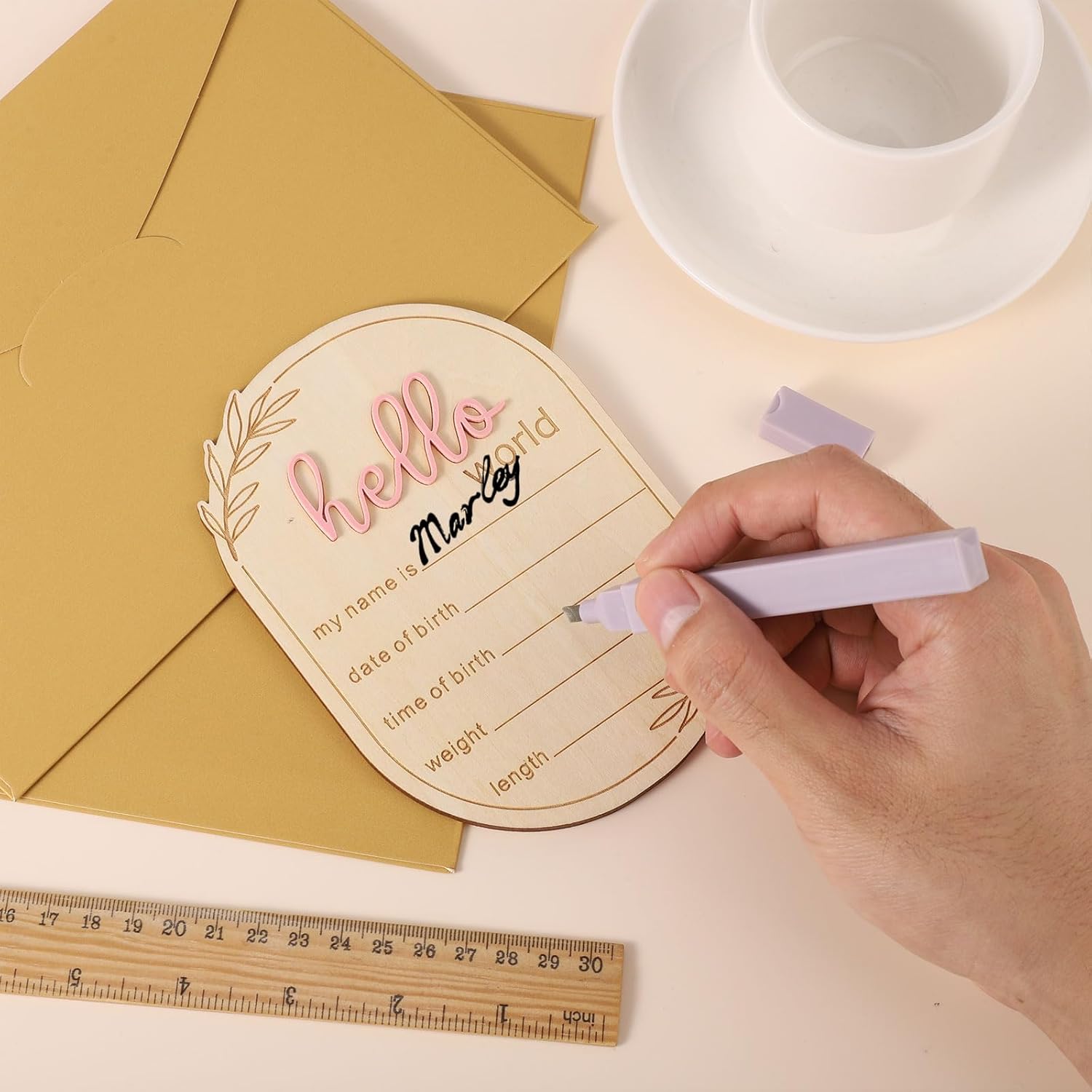 Gosknor Baby Announcement Sign Hello World Pink