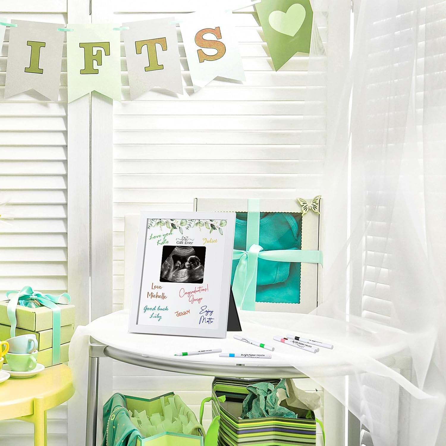 Maitys Ultrasound Frame with 12 Acrylic Markers for Baby Shower