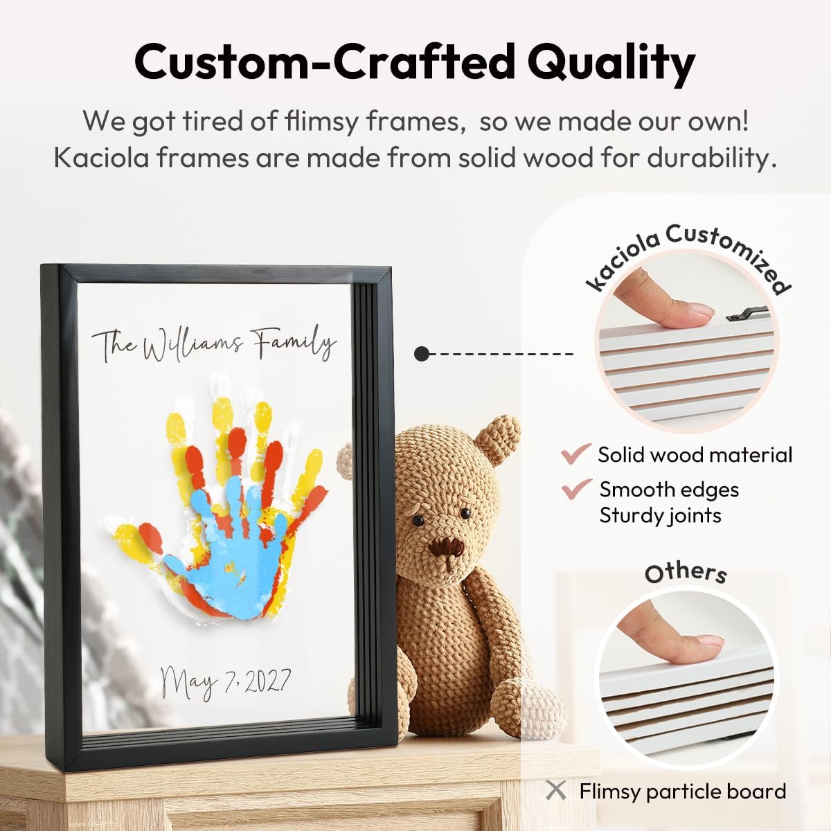 Kaciola Family Handprint Kit with 4 Paints Black Frame