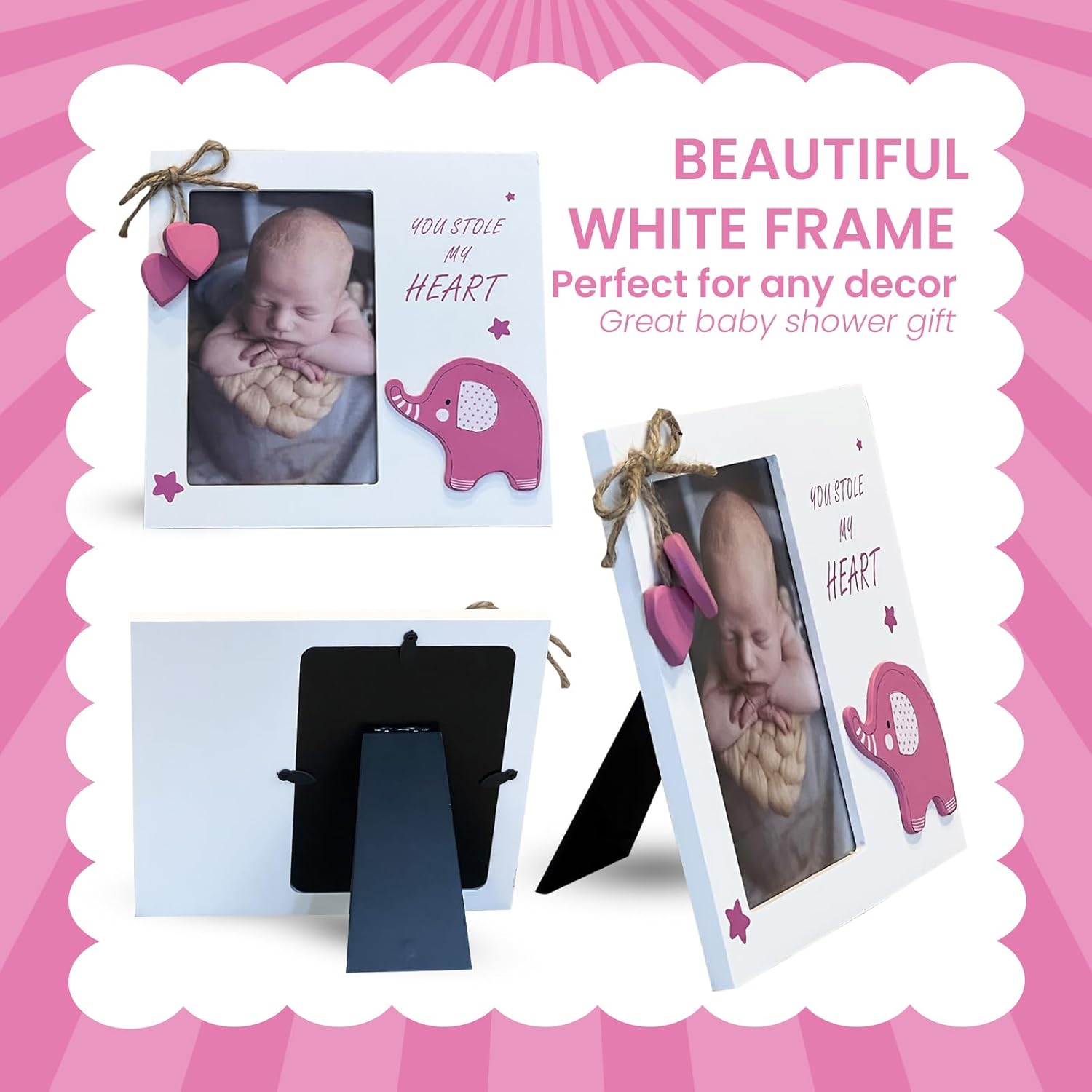 Baby Girl You Stole My Heart Wooden Newborn Picture Frame Pink