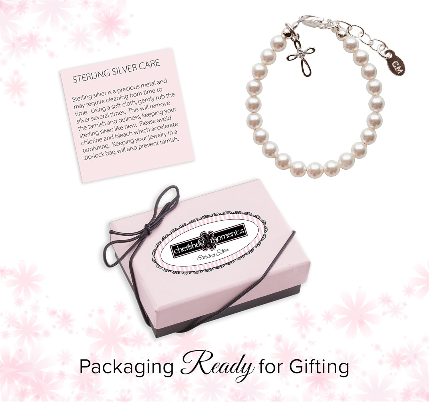 Cherished Moments Childrens Cross Bracelet with Simulated Pearls