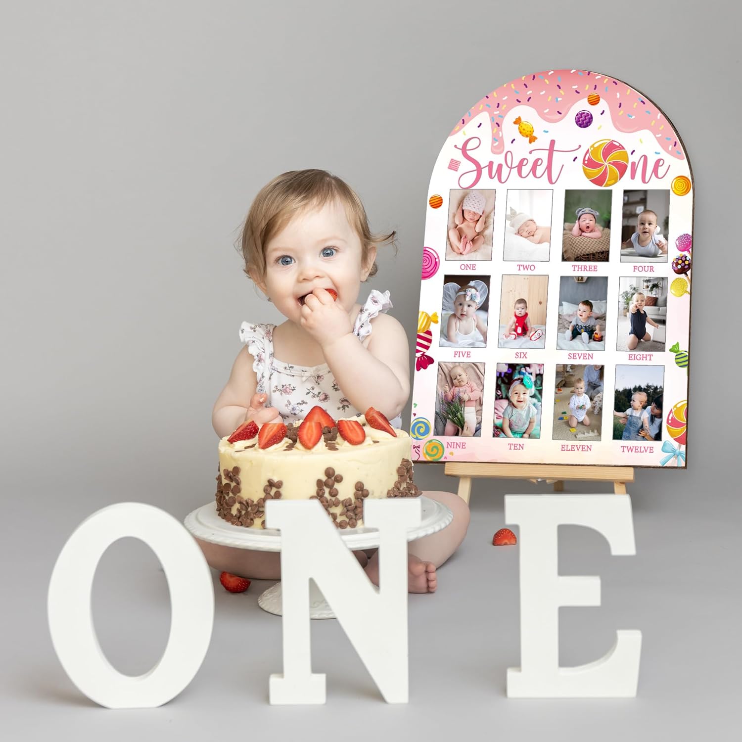My First Year Photo Board 12 Months Wooden Frame for Baby Milestones