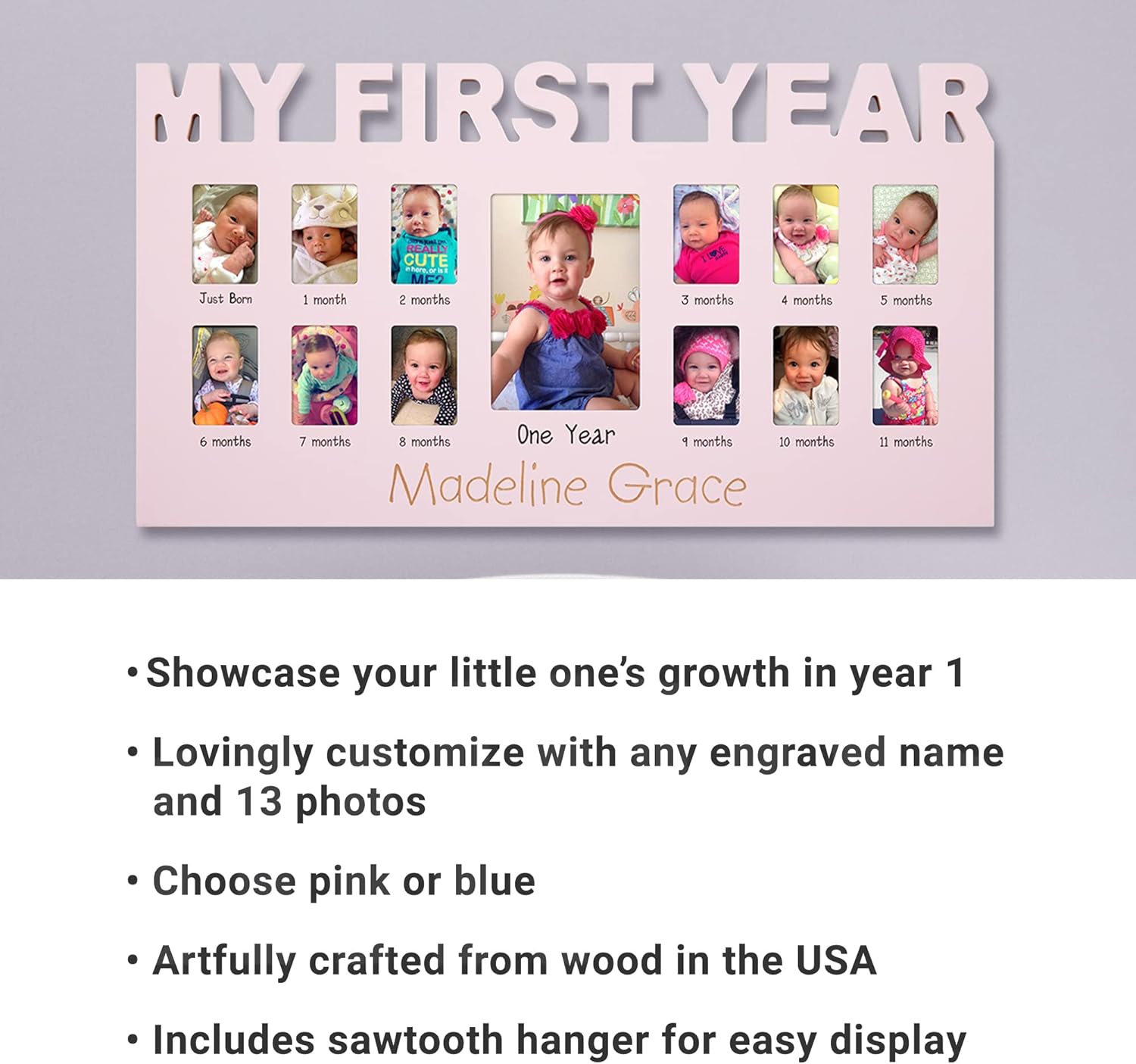 Personalized Babys First 12 Months Photo Frame - Pink 1