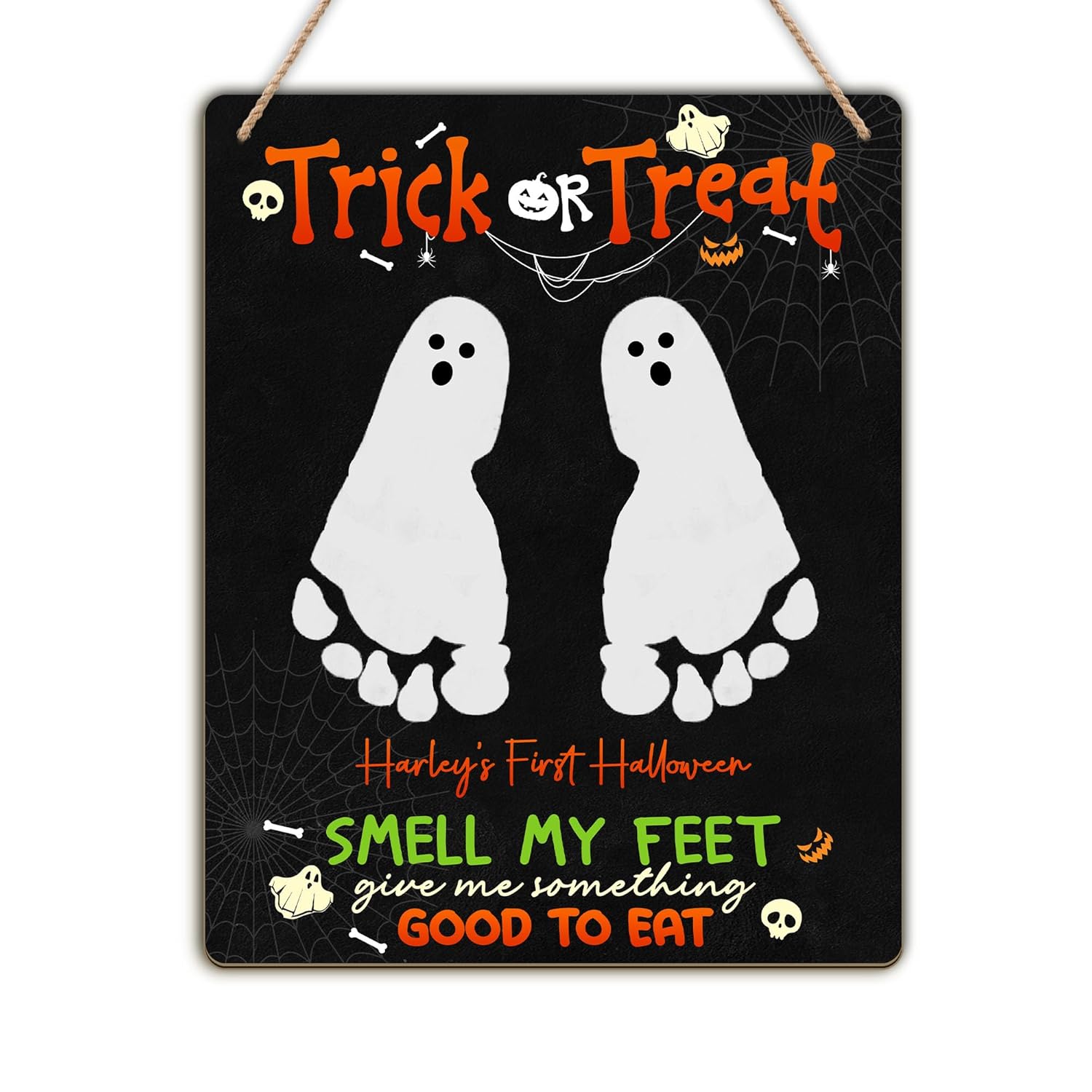 Babys First Halloween Footprint Wooden Sign