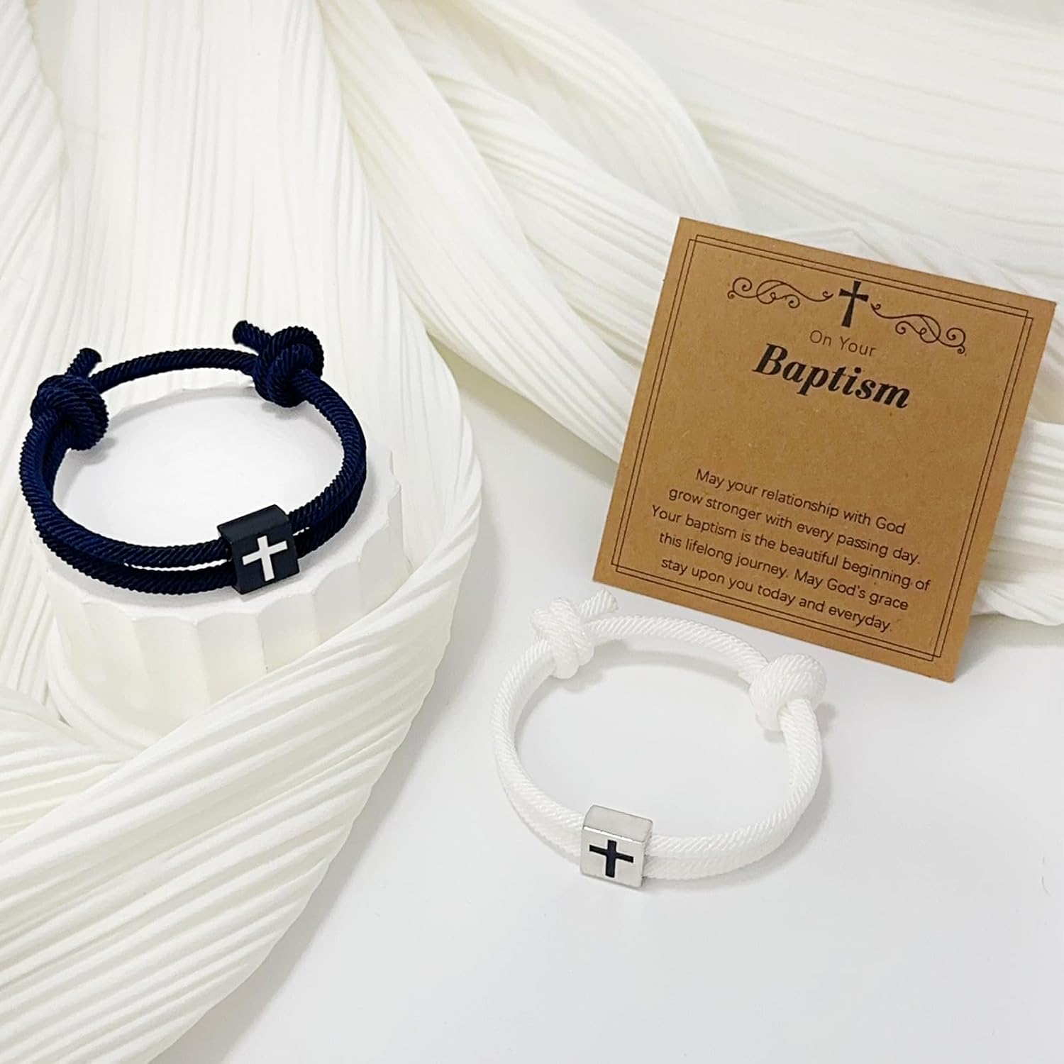 2 Pcs Braided Cross Bracelet Adjustable Rope Christian Gifts for Men Women Teens