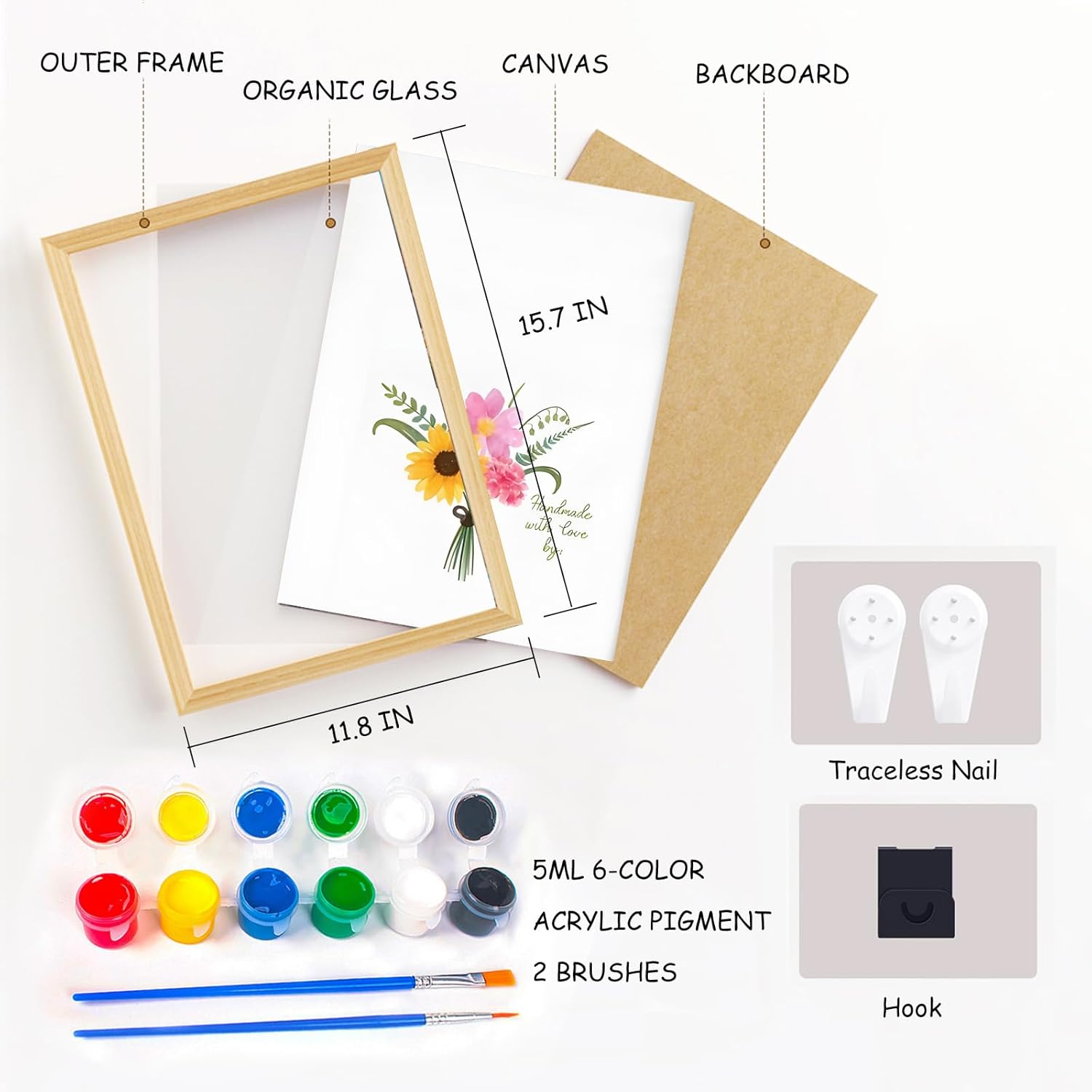 Poranlem Handprint Floral Bouquet DIY Wood Frame Art