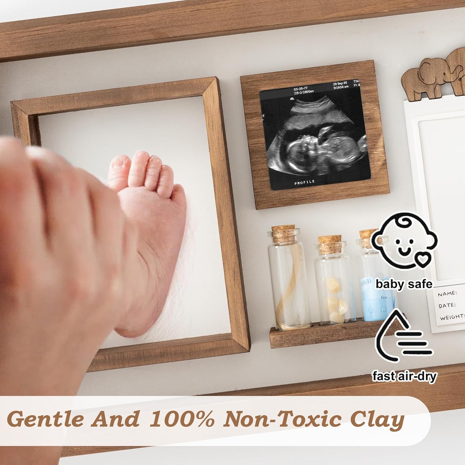 Baby Handprint Footprint Frame - Keepsake Box for Newborn