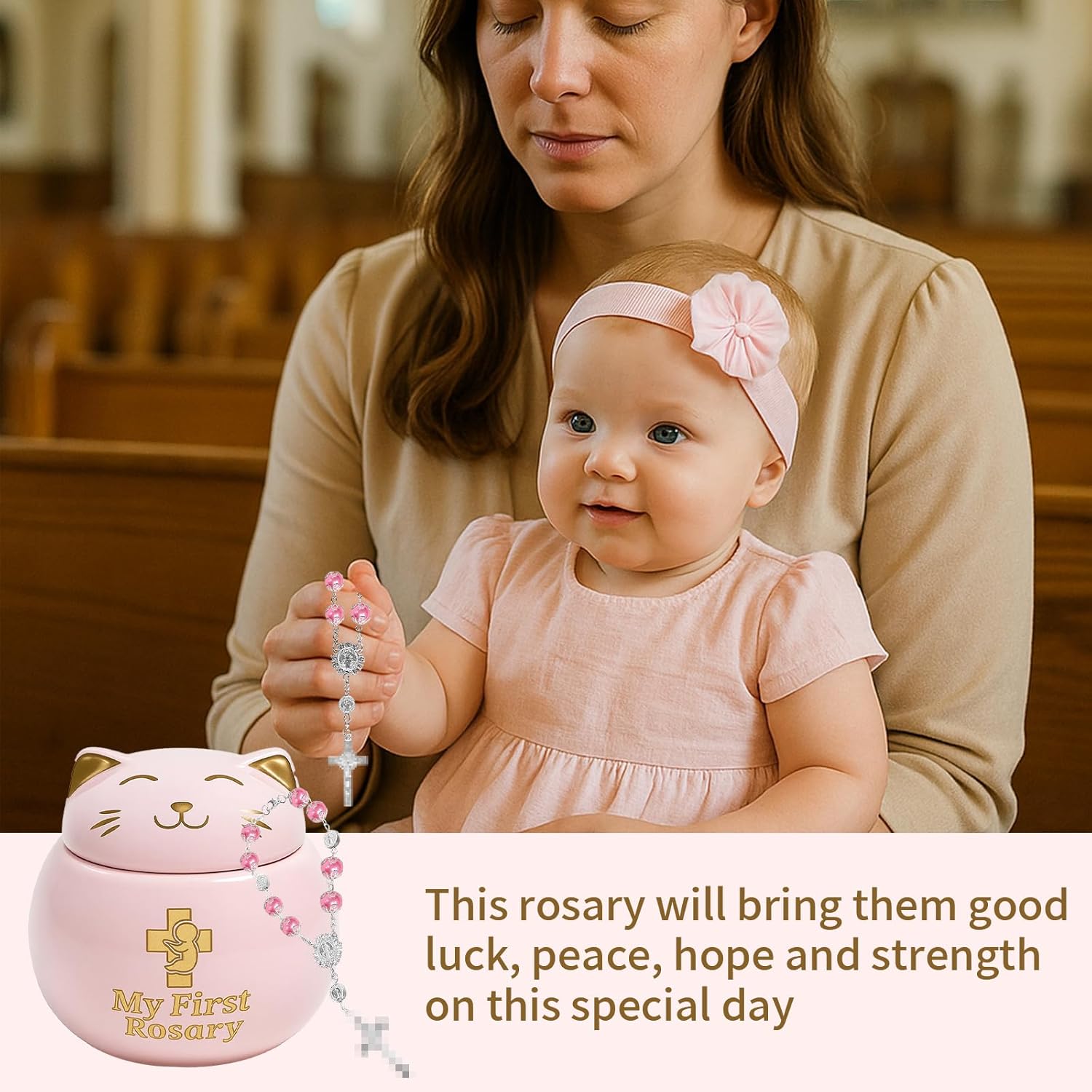My First Rosary with Pink Ceramic Box Catholic Baptism Gift