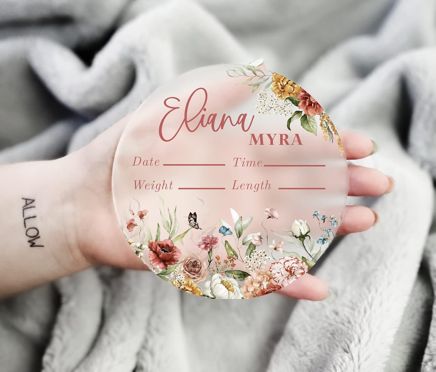 Yippee Daisy Personalized Birth Stat Sign Floral Acrylic 1