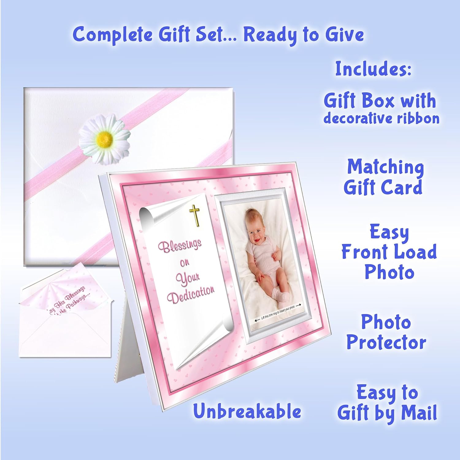 Baby Blessing Dedication Frame for Girl - Gift Boxed