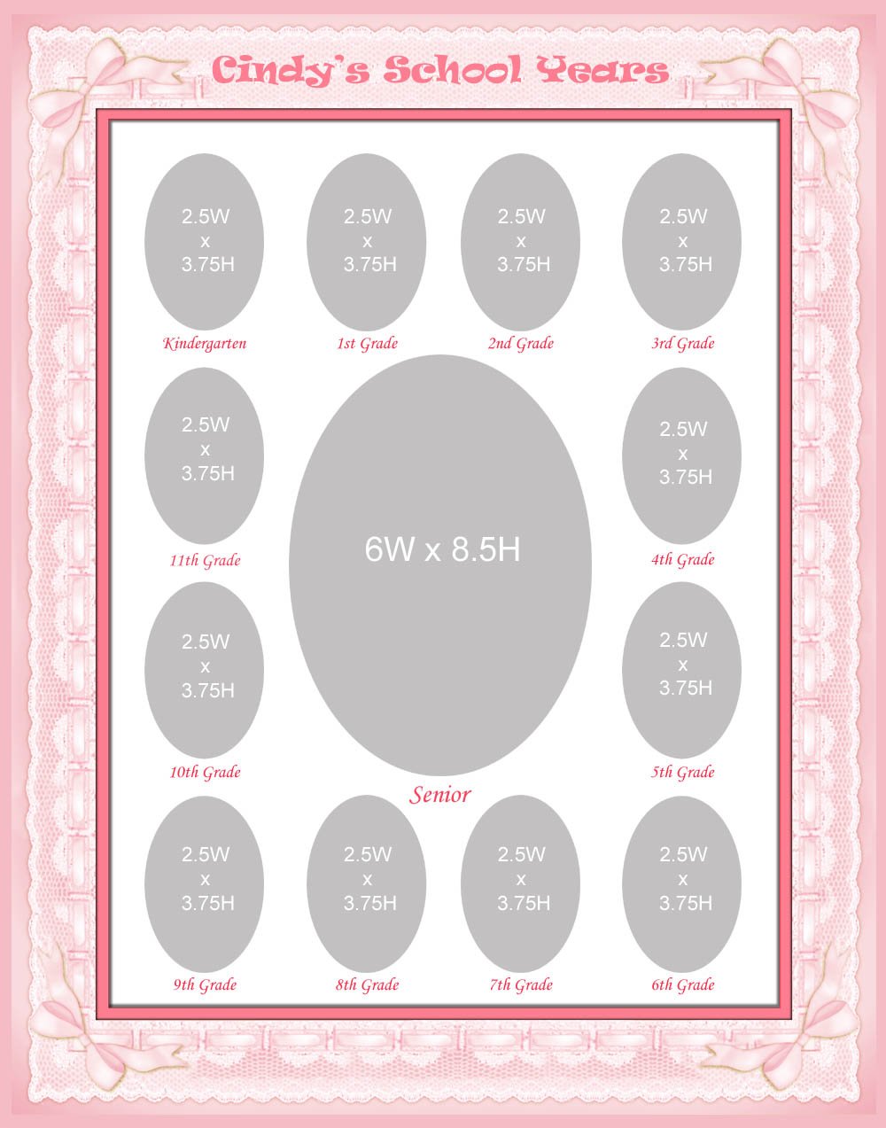 16 X 20 Personalized Pink Photo Mat with Teddy Bear Border