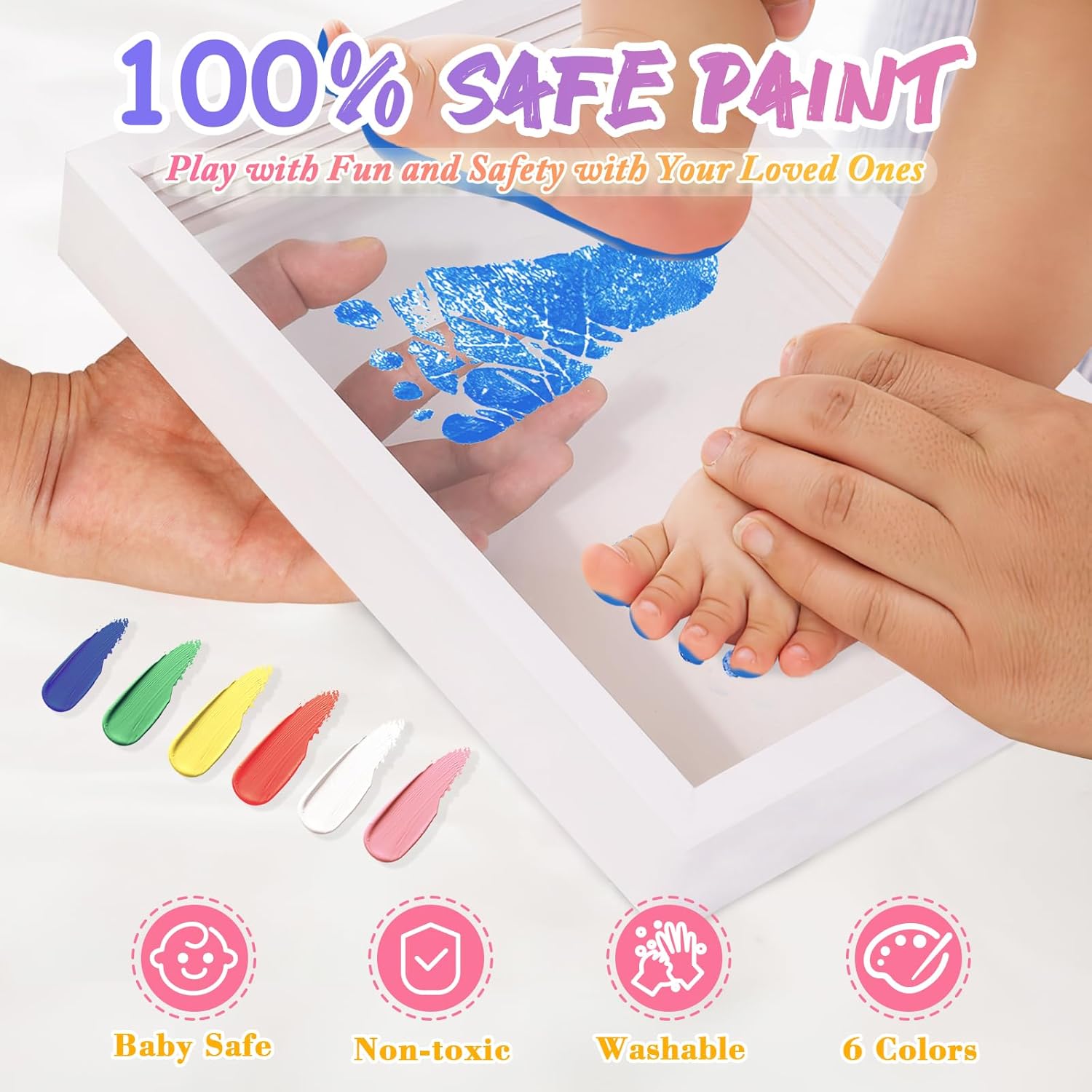 IvyWind Family Handprint Kit - DIY Keepsake Wooden Frame 6 Colors Non-Toxic Paint Mothers Day Gift