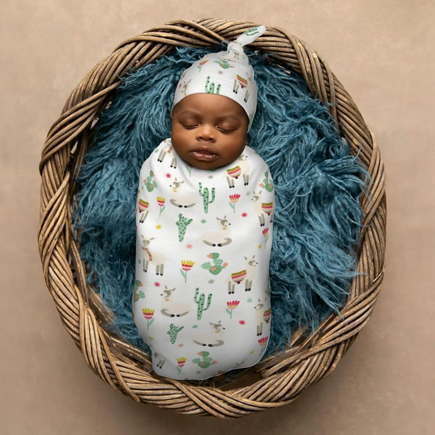 Muishi Sheep with Cactus Swaddle Blanket Hat Set