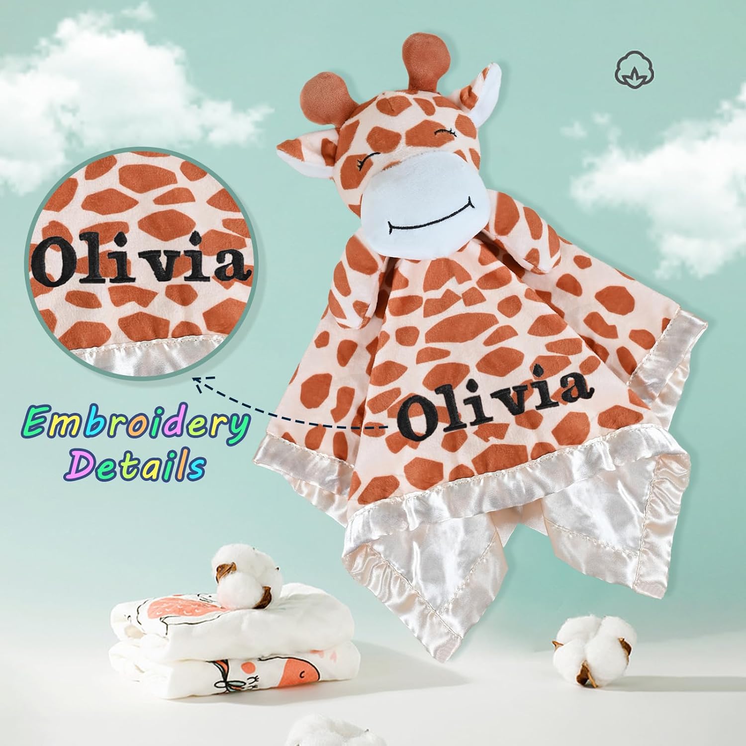 Personalized Giraffe Lovey - Baby Security Blanket 1