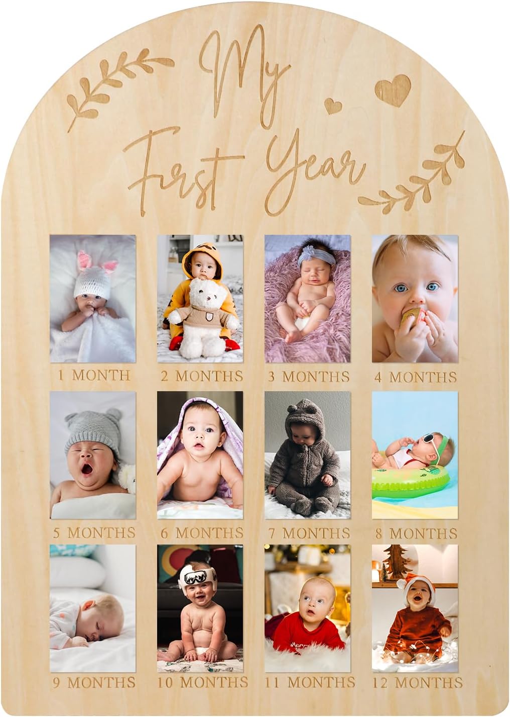 PEUTIER First Year Wood Photo Frame for Baby Keepsakes 17x12 Inch