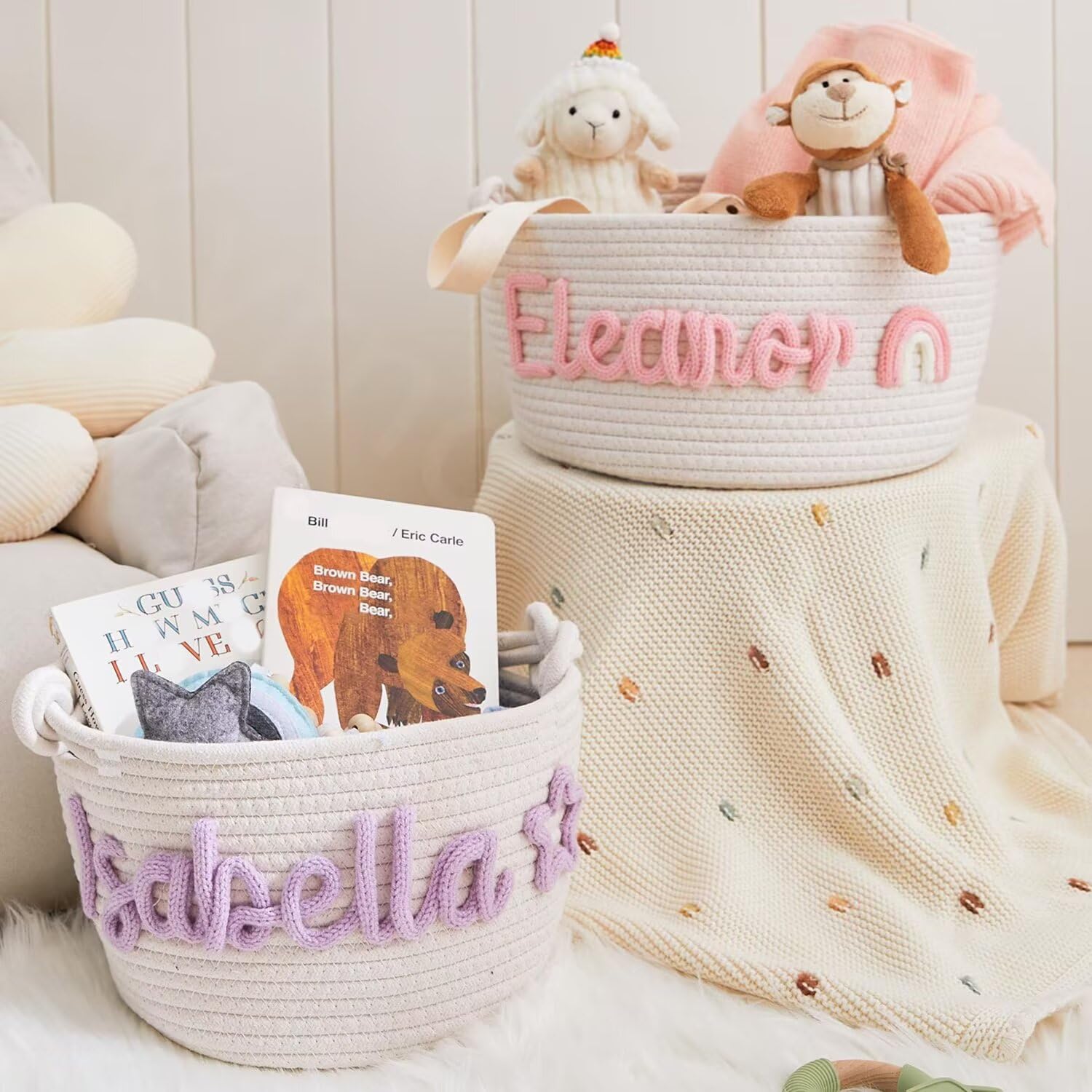 Personalized Baby Name Woven Basket - Custom Gift for Newborn