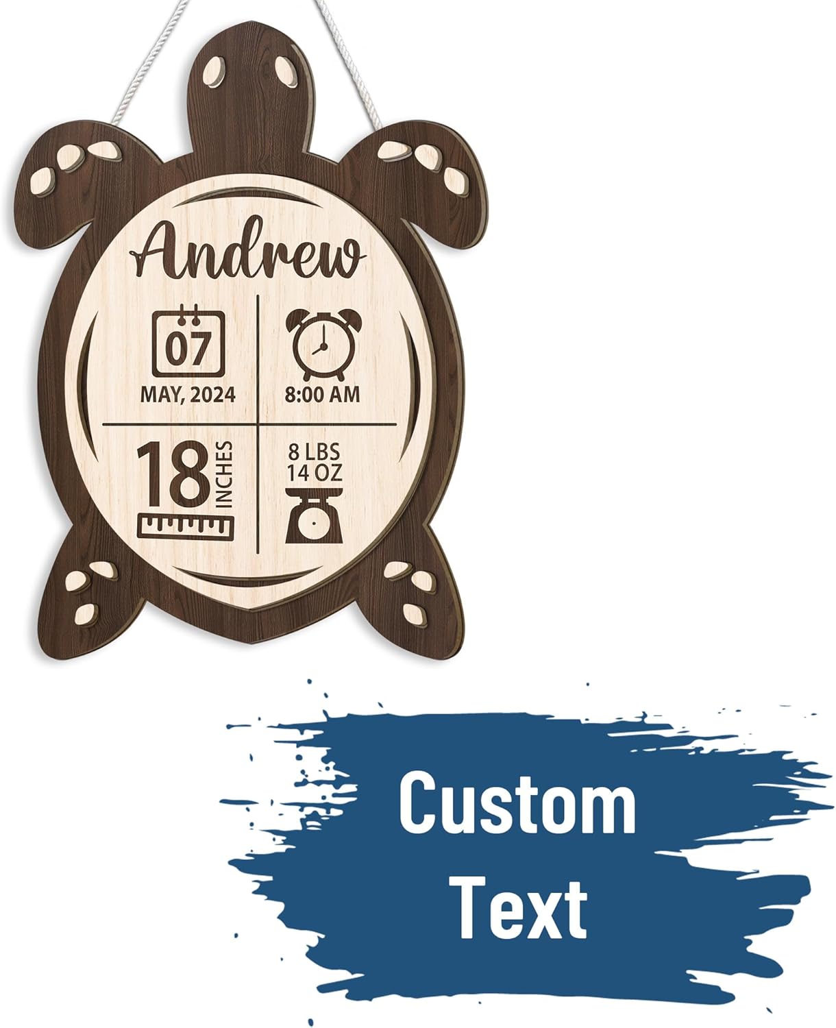 Mondily Baby Birth Announcement Sign with Sea Turtle Shape