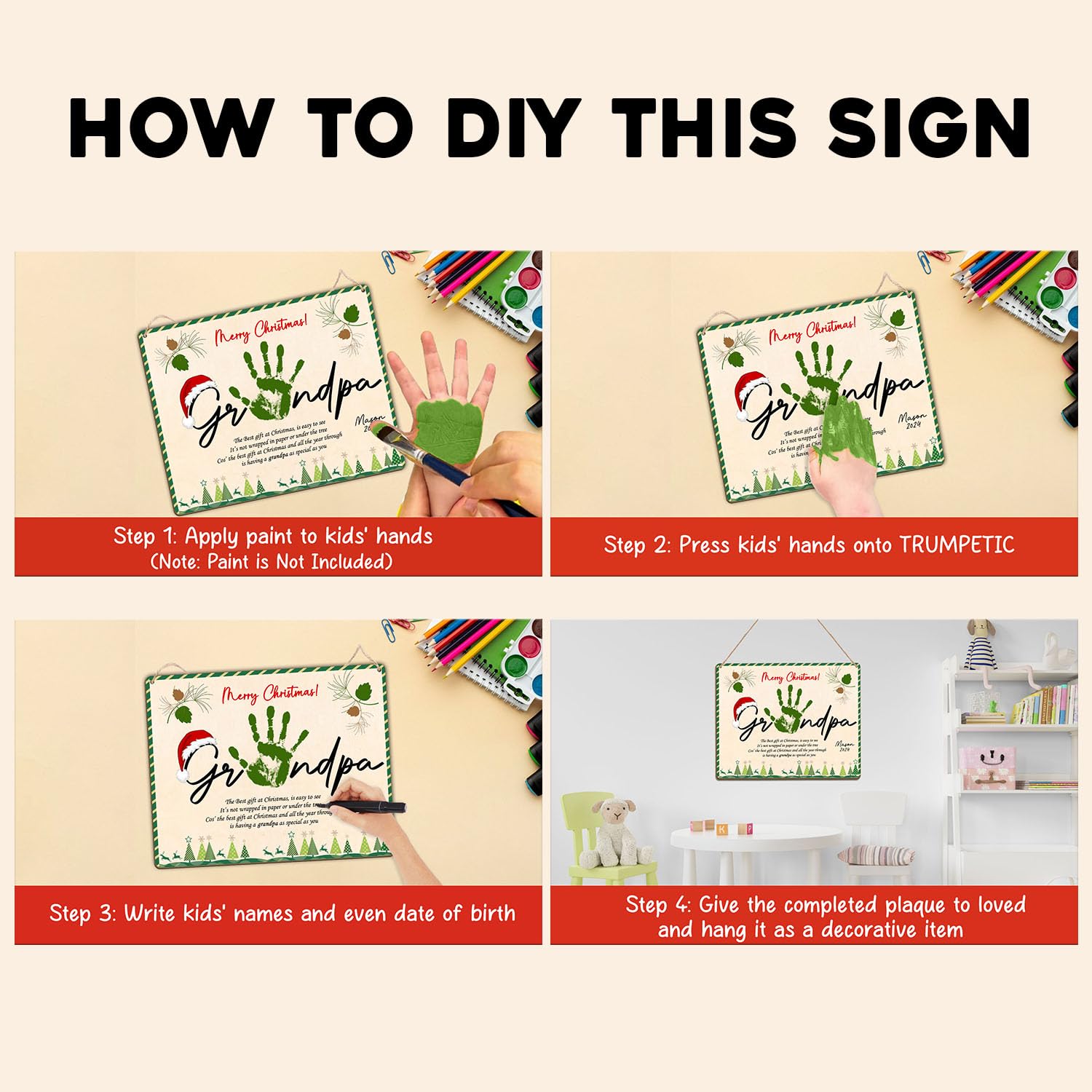 Christmas Handprint Sign for Grandpa - DIY Keepsake 8x10