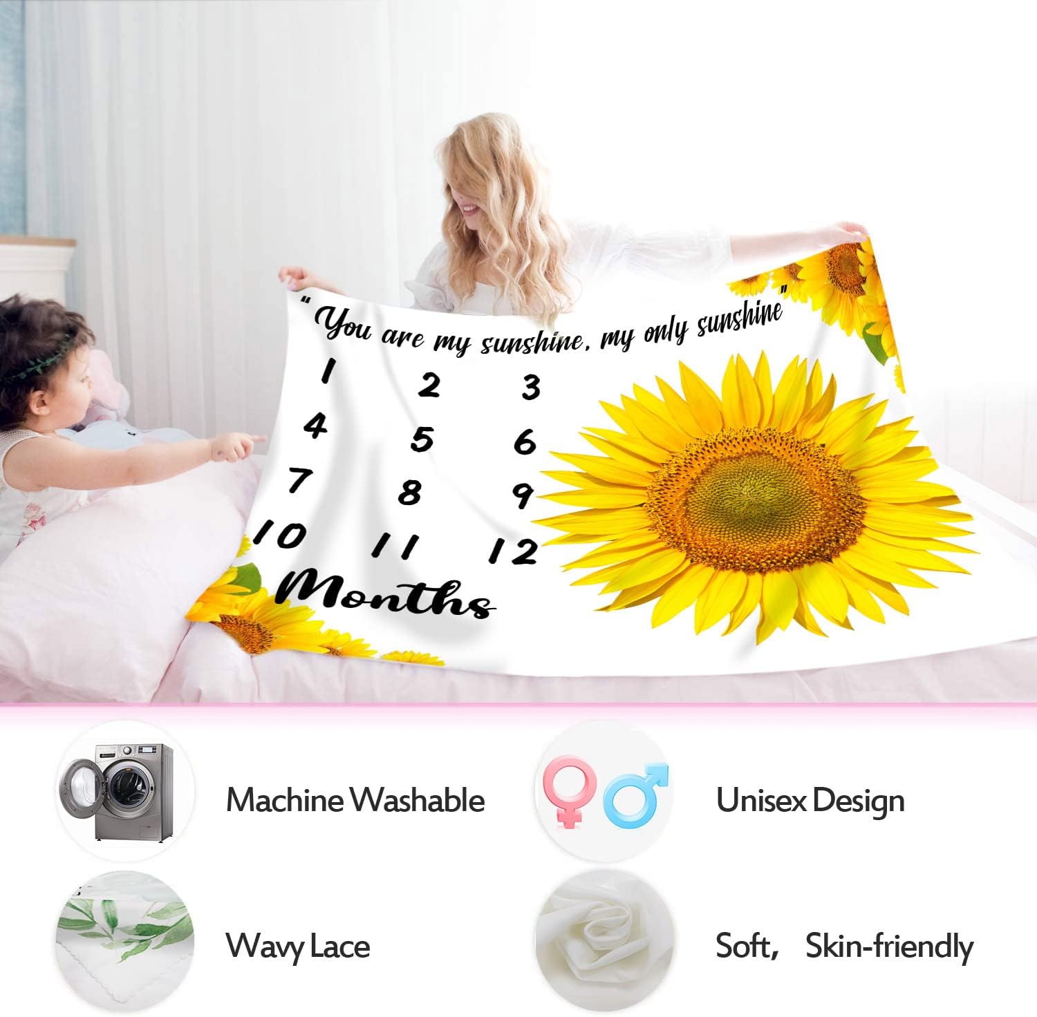 Flannel Baby Milestone Blanket You Are My Sunshine 48x40in