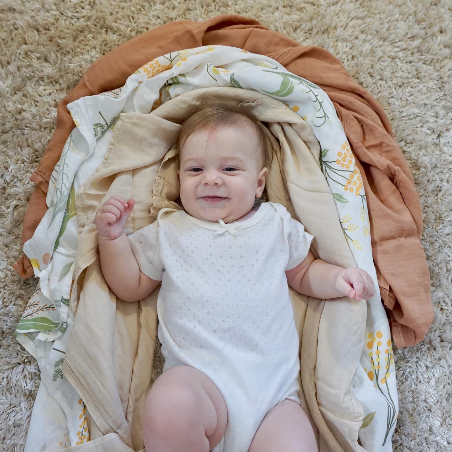 POMISO Muslin Swaddle Blankets 3 Pack 47x47 Inches Soft Breathable