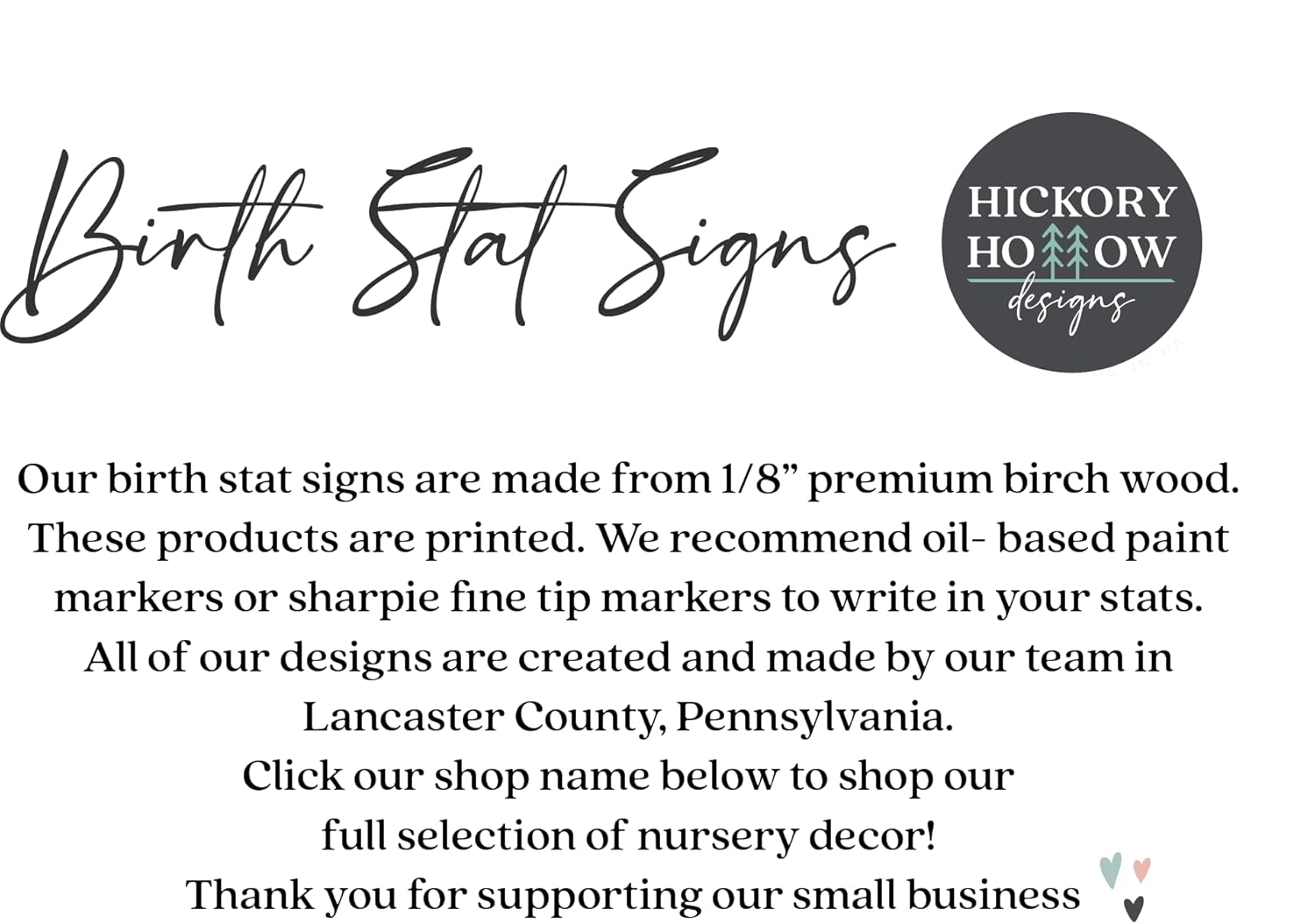 Hickory Hollow Designs Birth Stat Sign Personalized for Newborn Baby