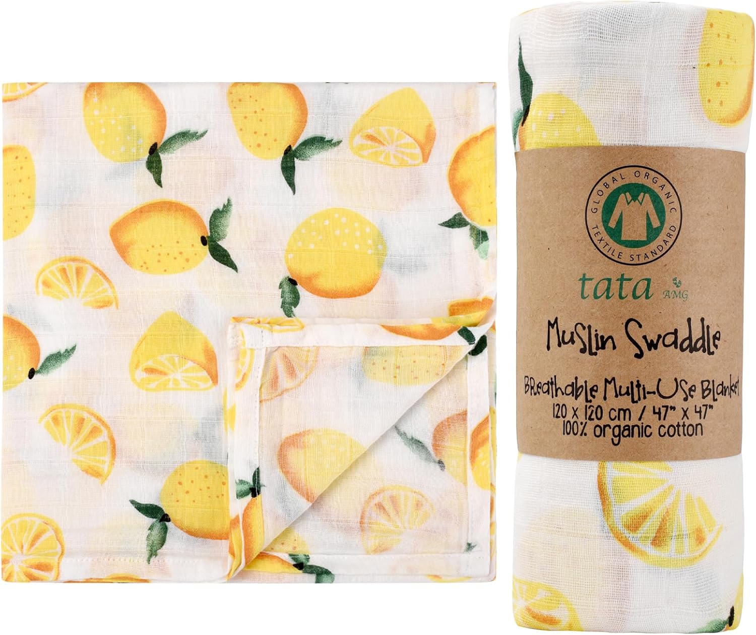 TATA AMG Organic Muslin Cotton Swaddle Blanket 47x47 Inches for Newborns