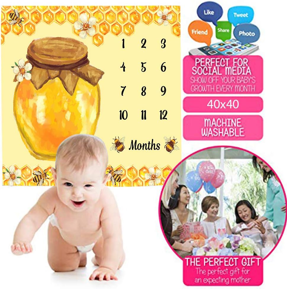 Bees Theme Baby Milestone Blanket - Soft Flannel Honey Jar Design