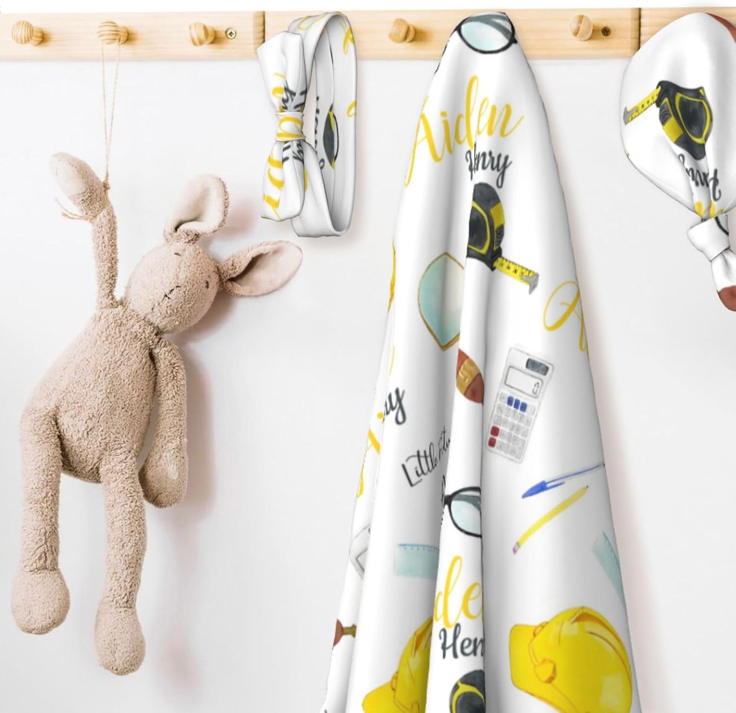 Personalized Swaddle Blanket with Hat Headband Set for Newborns