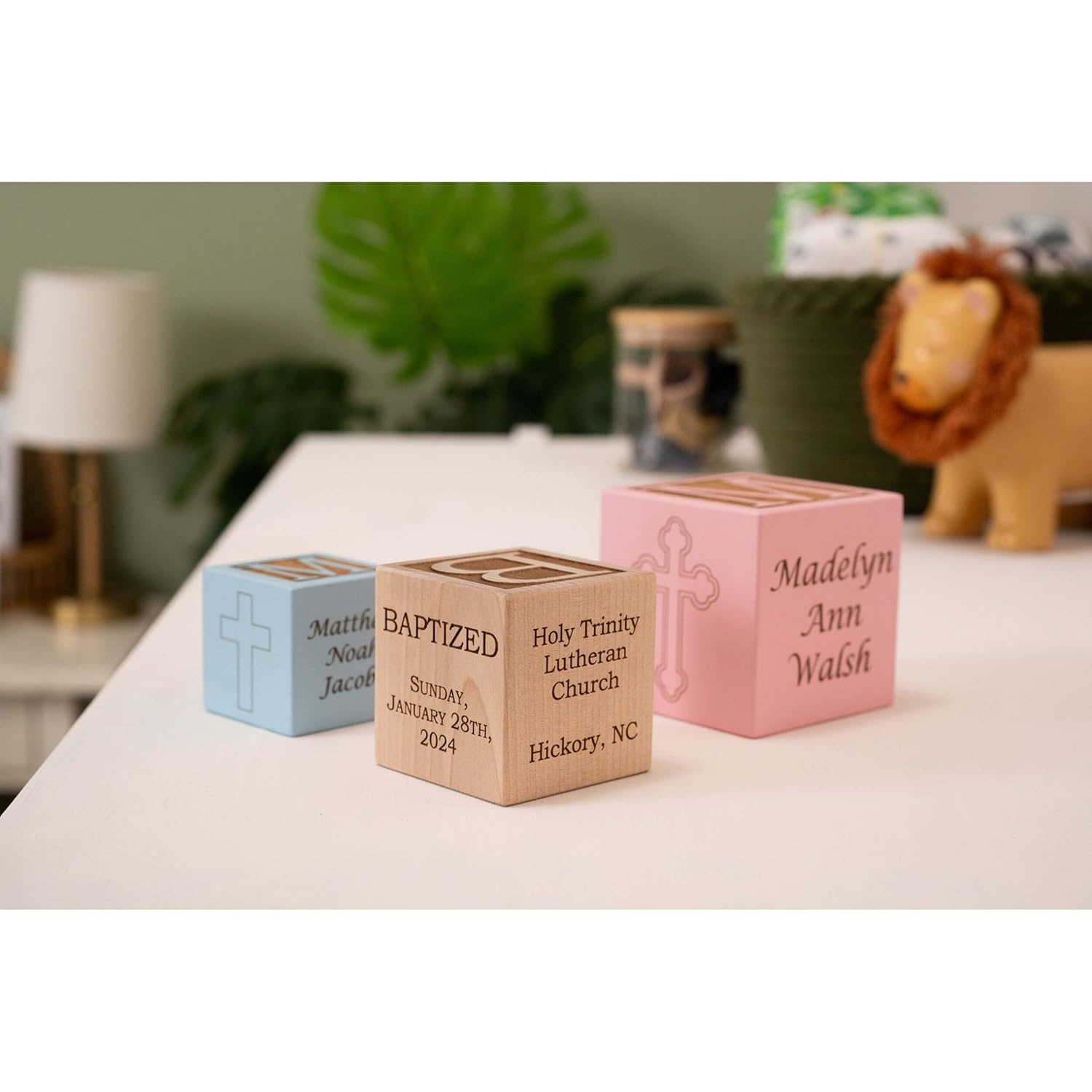 Palmetto Wood Shop Baptism Baby Block - Custom Engraved Handcrafted in the USA 3 Sizes 3 Colors