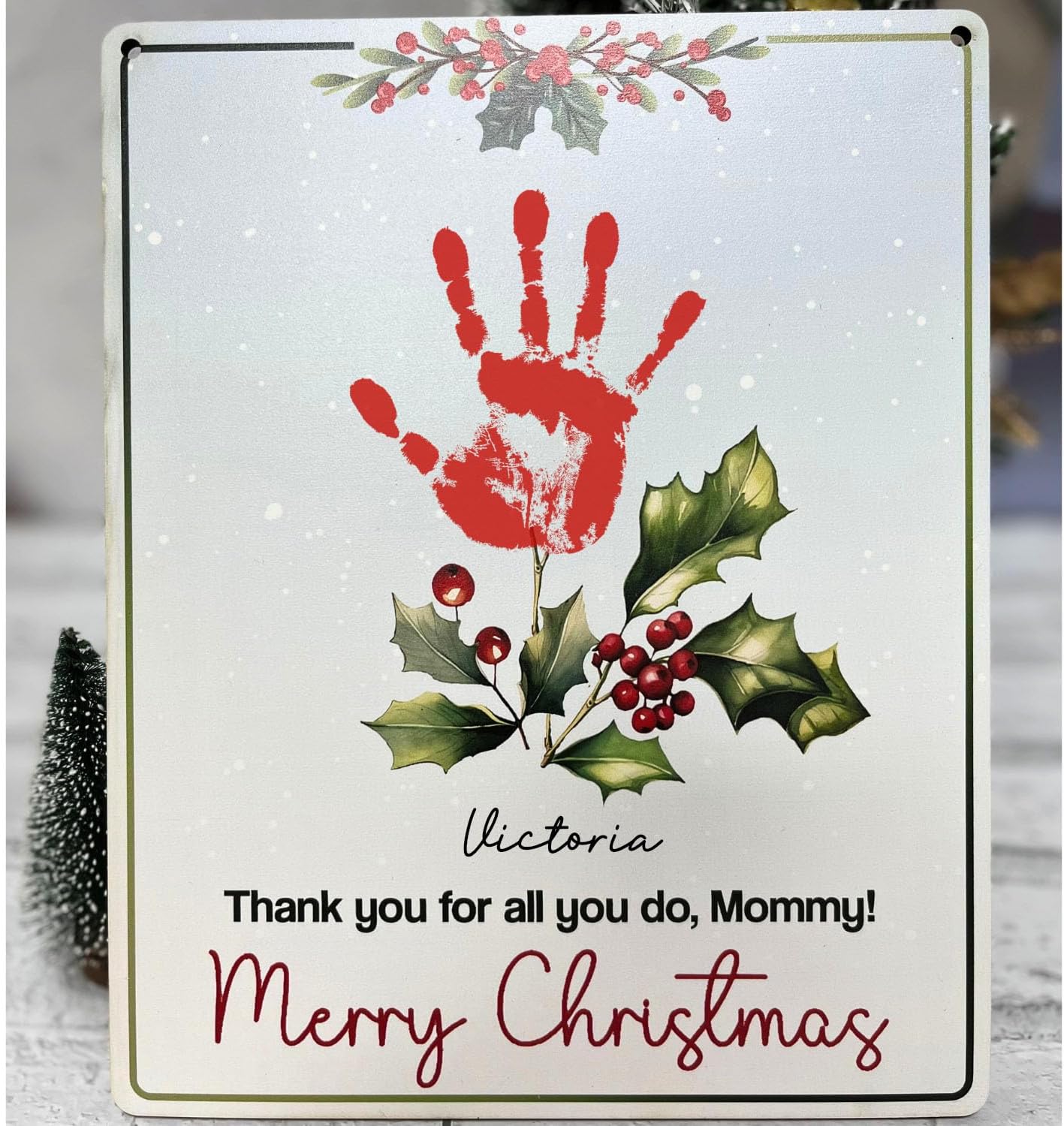 Personalized Mommy Christmas Handprint Wooden Sign