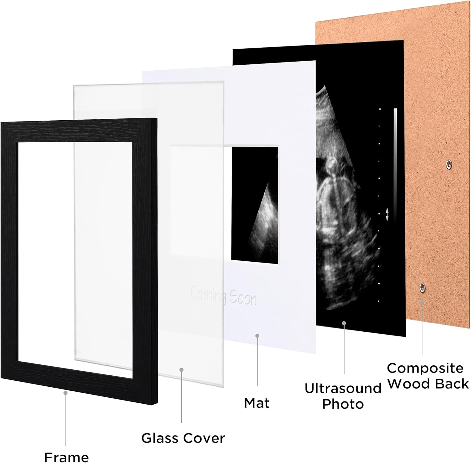 eletecpro Ultrasound Picture Frame with Glass Cover and 3 Mats 7x7 Baby Keepsake Frame for 3x4 Sonogram Photo Black