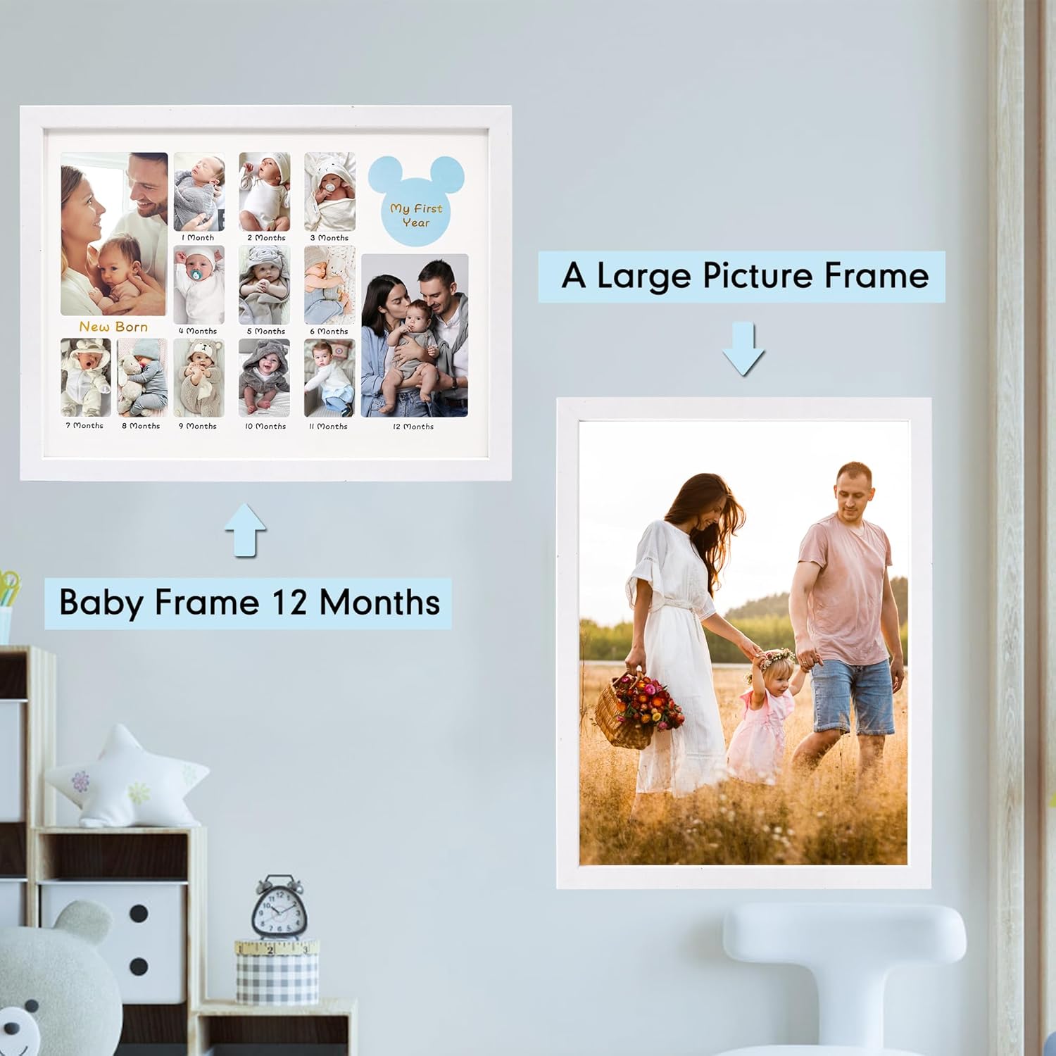 My First Year 12 Month Picture Frame with Double Mat - 13x17 Wall Hanging