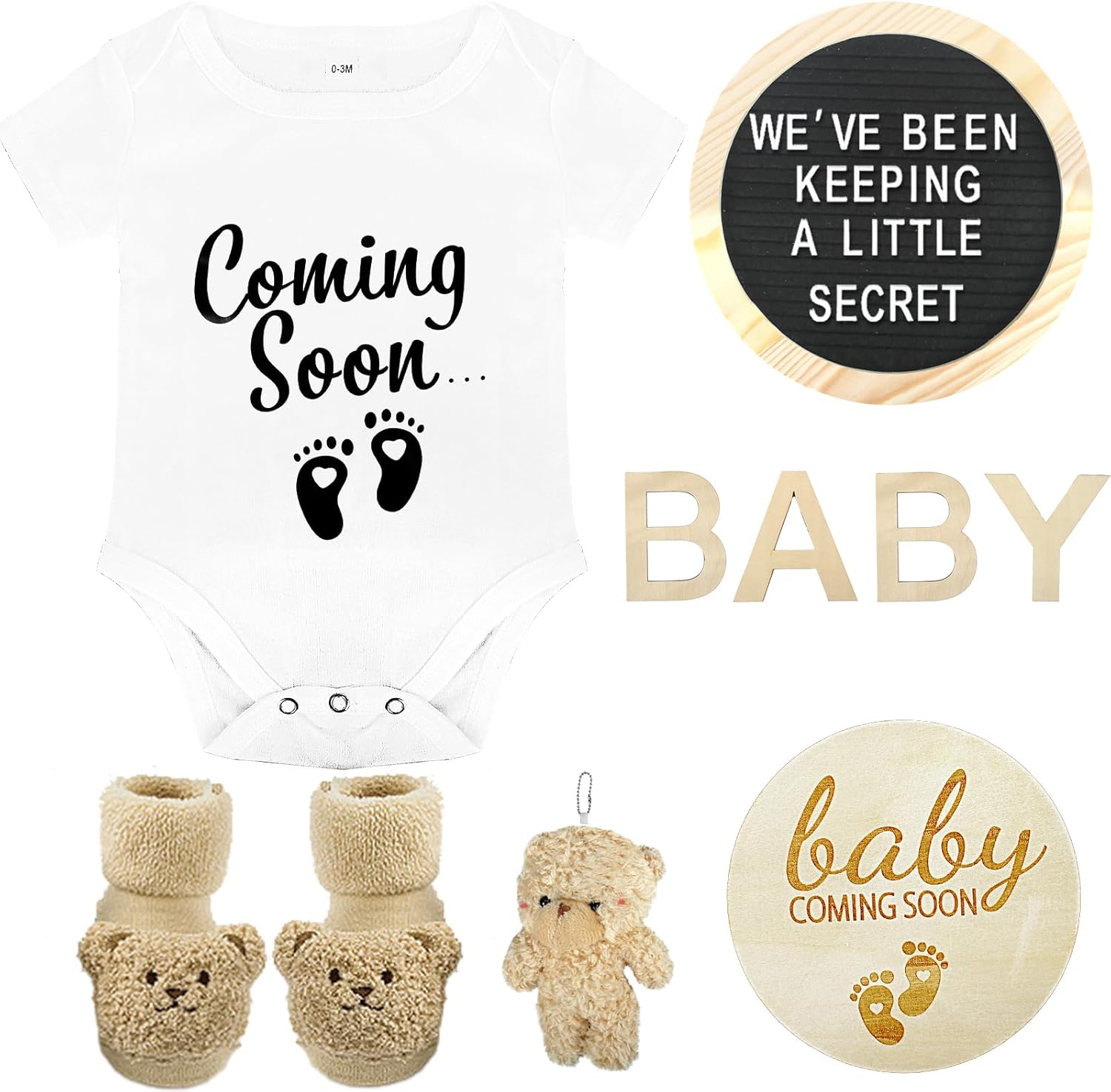 CIXICM Pregnancy Announcement Set with Felt Board Bodysuit Socks Wooden Sign