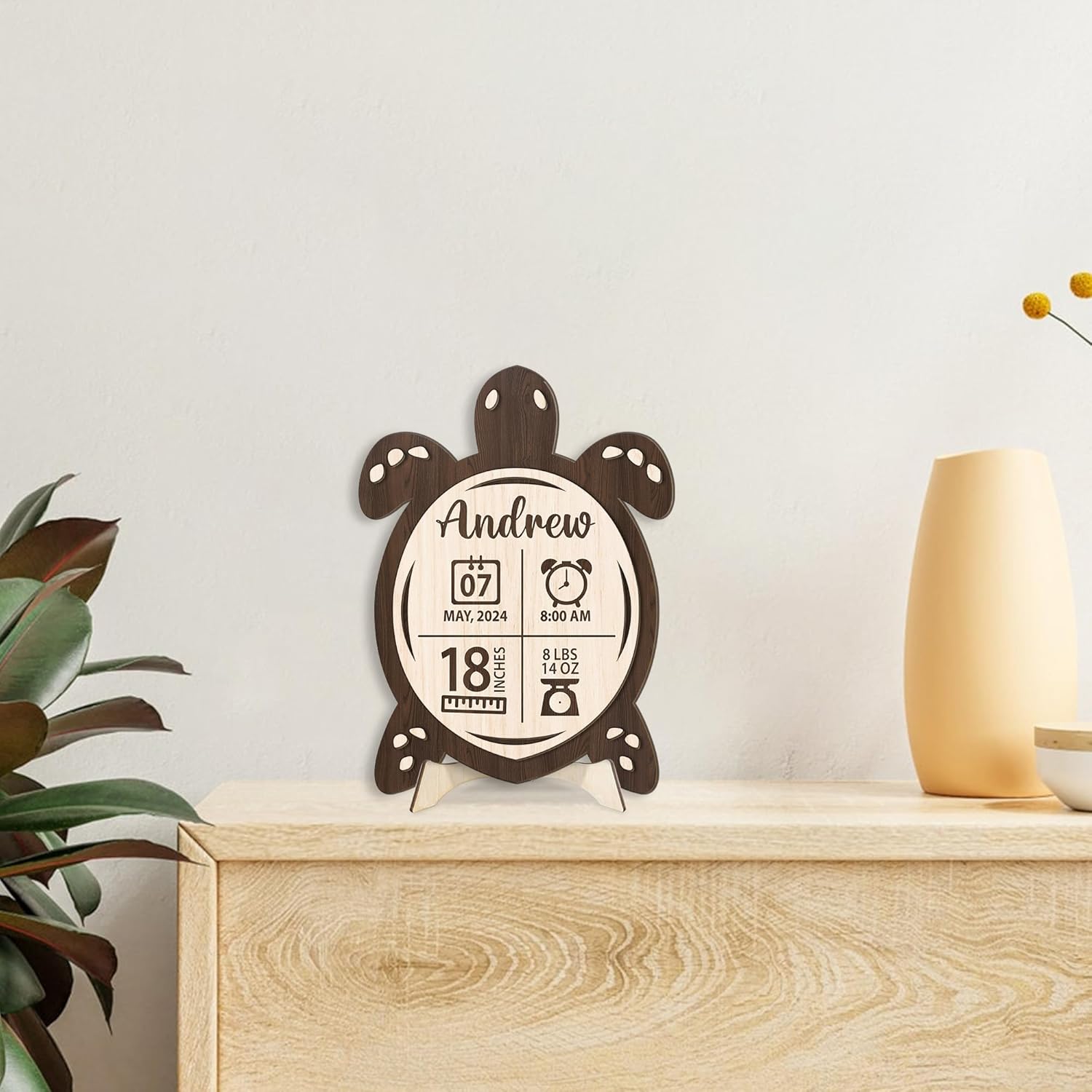 Mondily Baby Birth Announcement Sign with Sea Turtle Shape