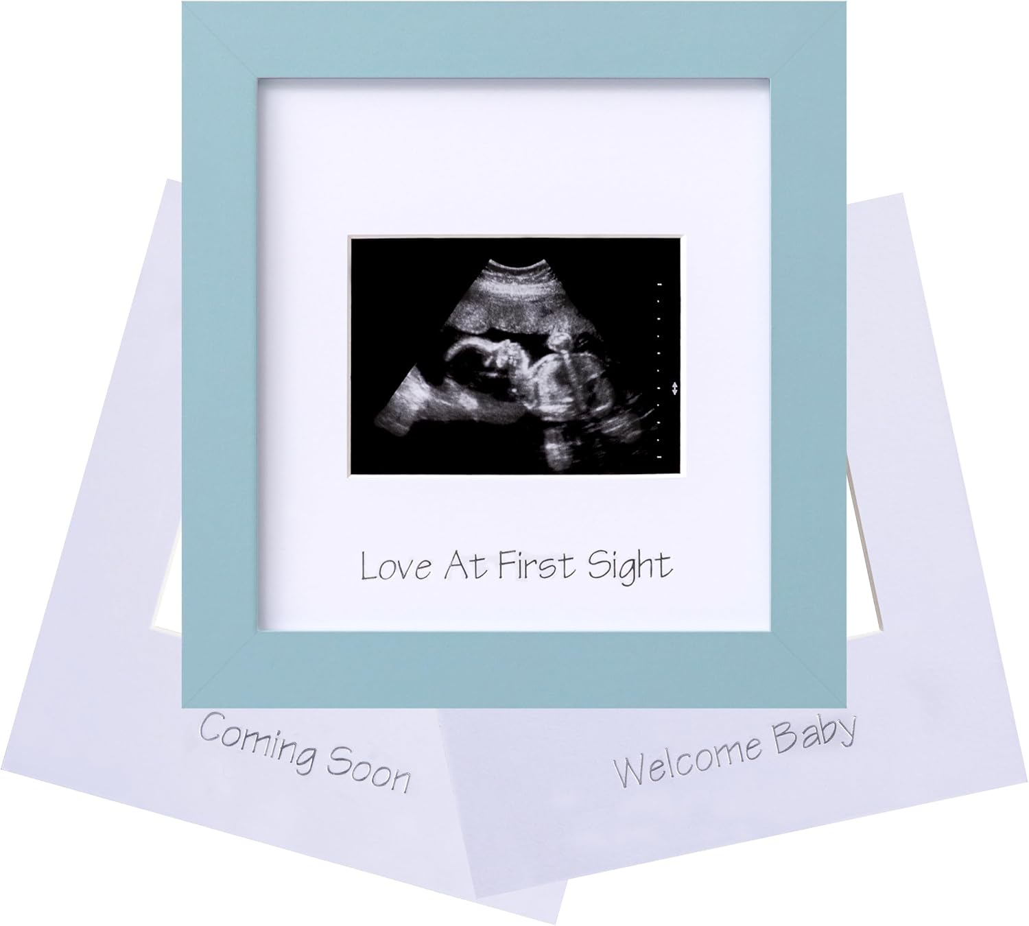 eletecpro Ultrasound Frame with Real Glass and 3 Mats 7x7 Baby Keepsake Frame for 3x4 Sonogram Photo Blue