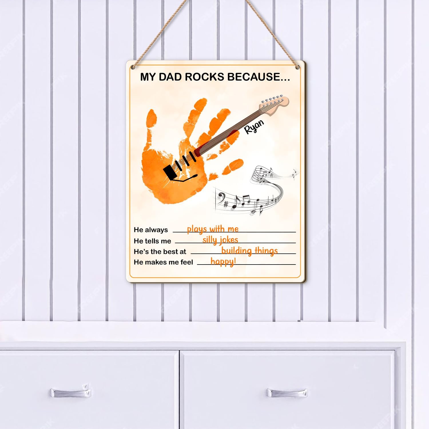 Custom Guitar Handprint Art Craft for Dad 1