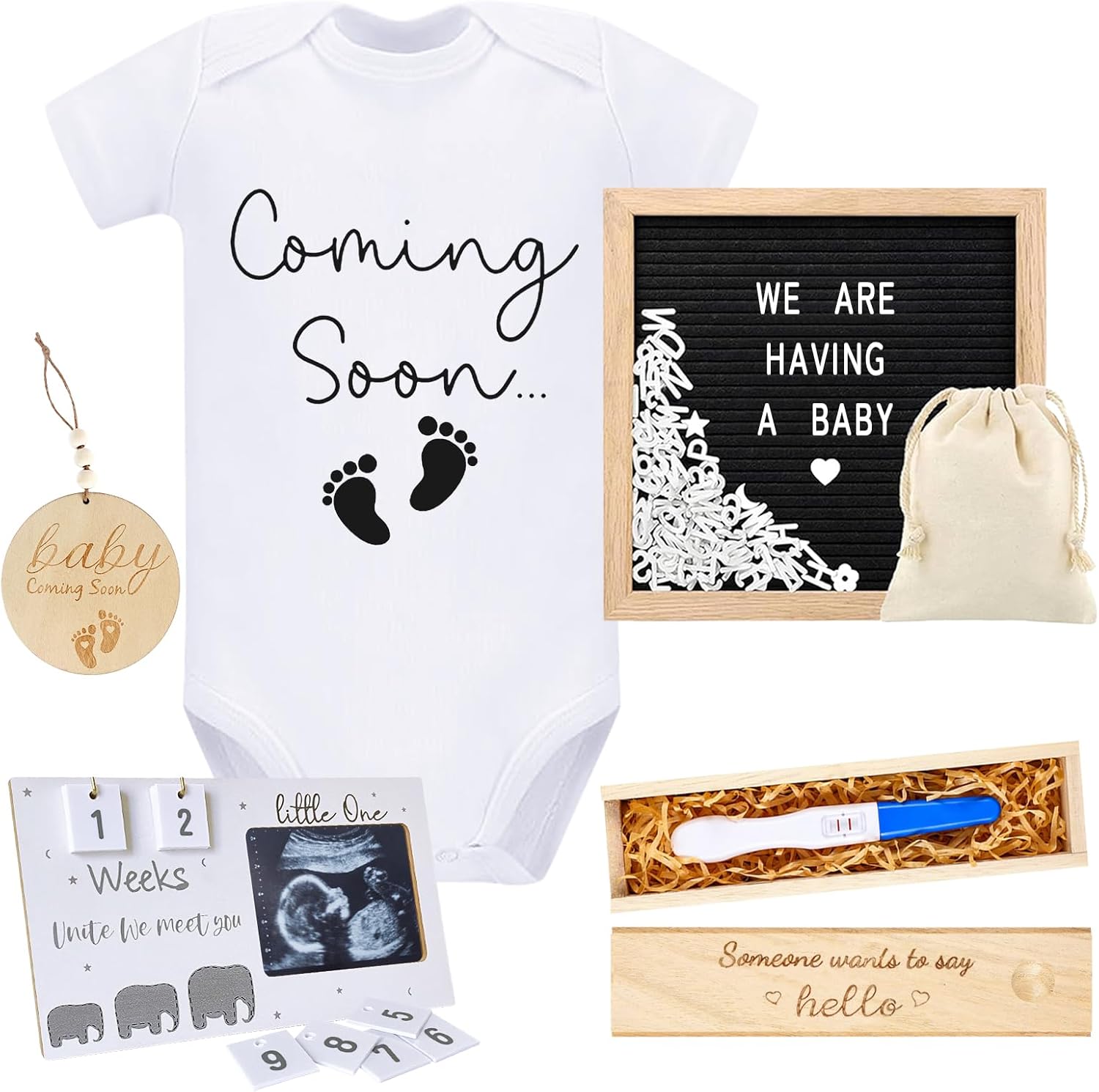 Pregnancy Reveal Kit with Felt Board and Wooden Sign