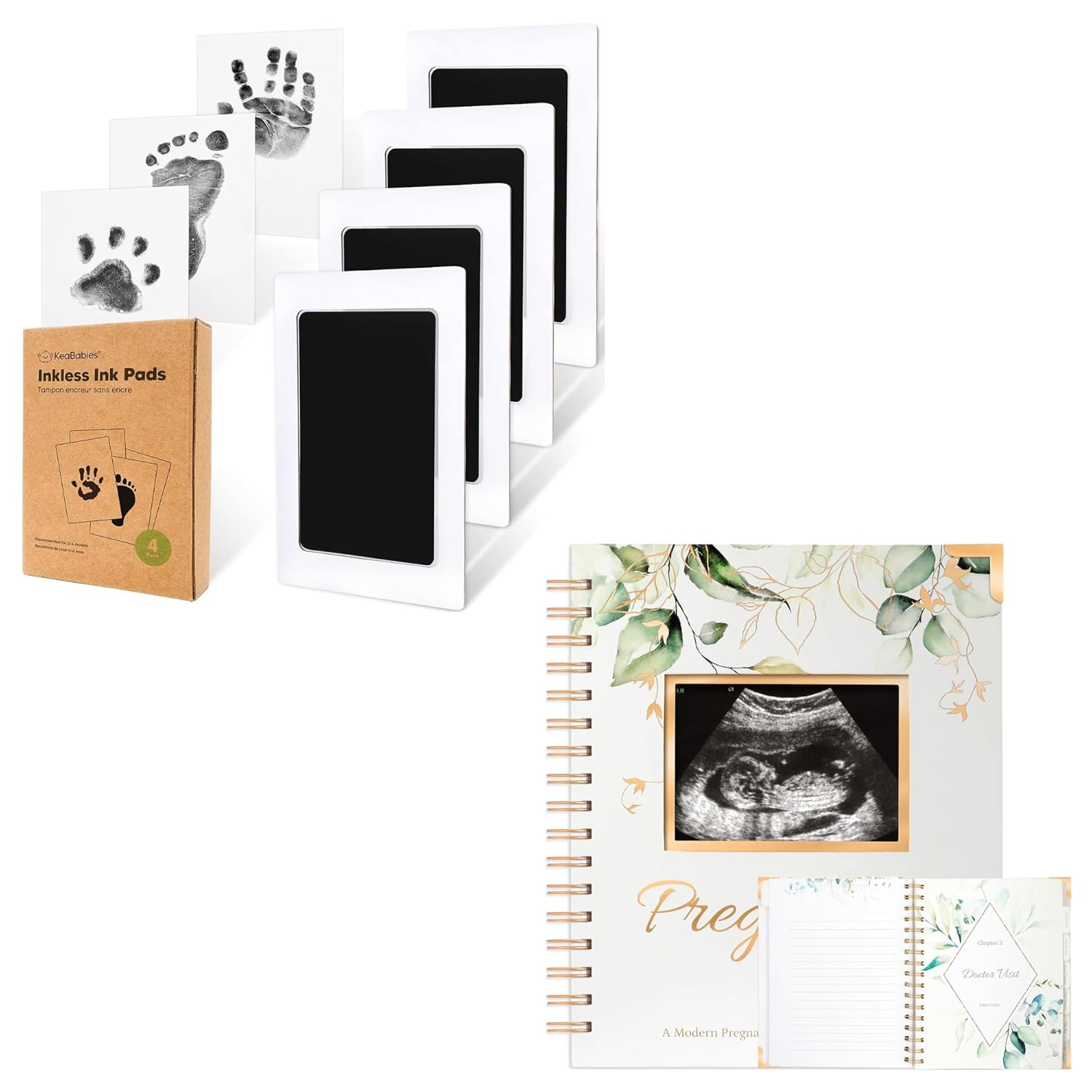 KeaBabies Inkless Hand Footprint Kit with Pregnancy Journal