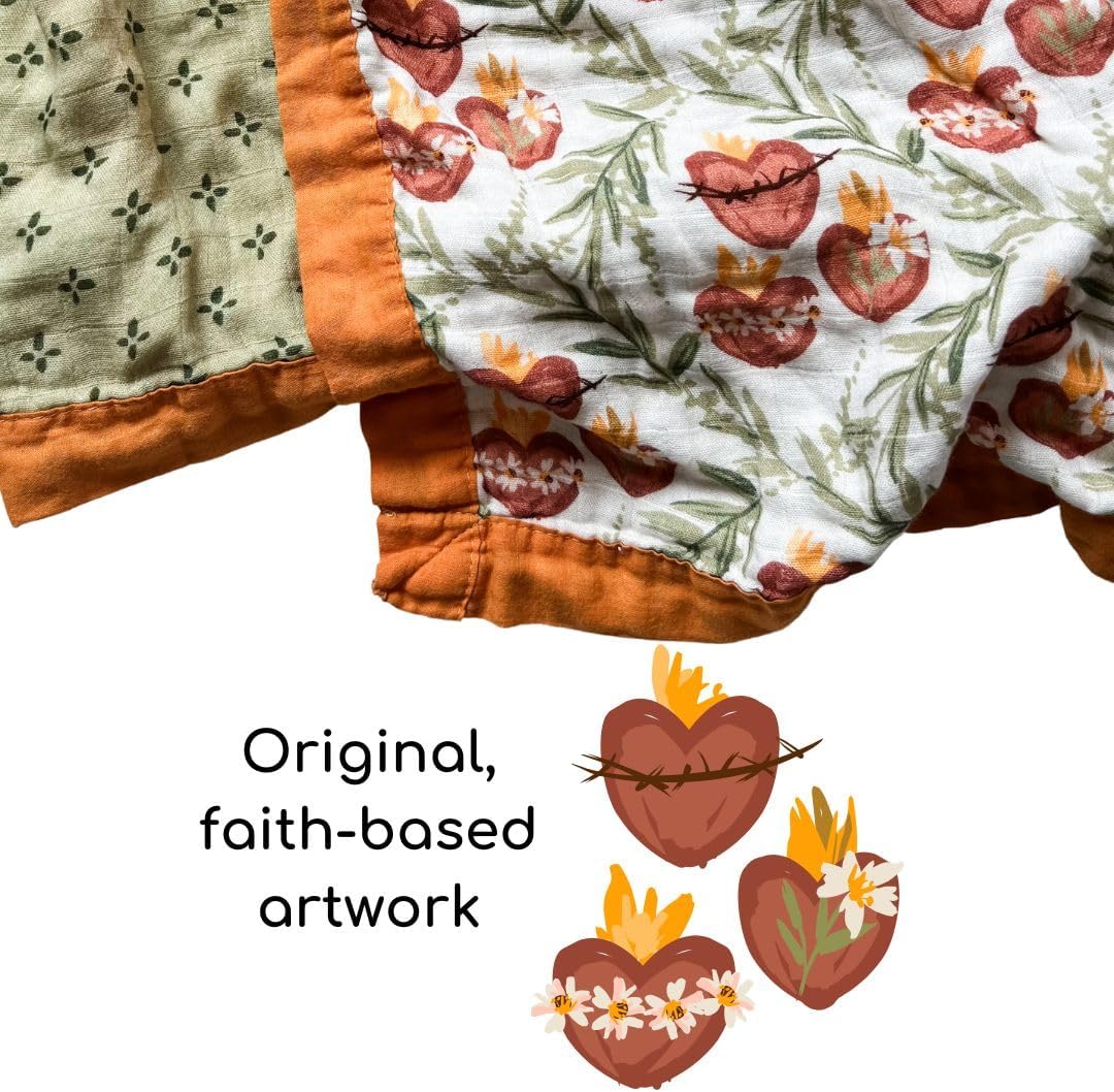 Holy Family Hearts Double Sided Muslin Blanket 47 X 47 Soft Swaddle for Baby