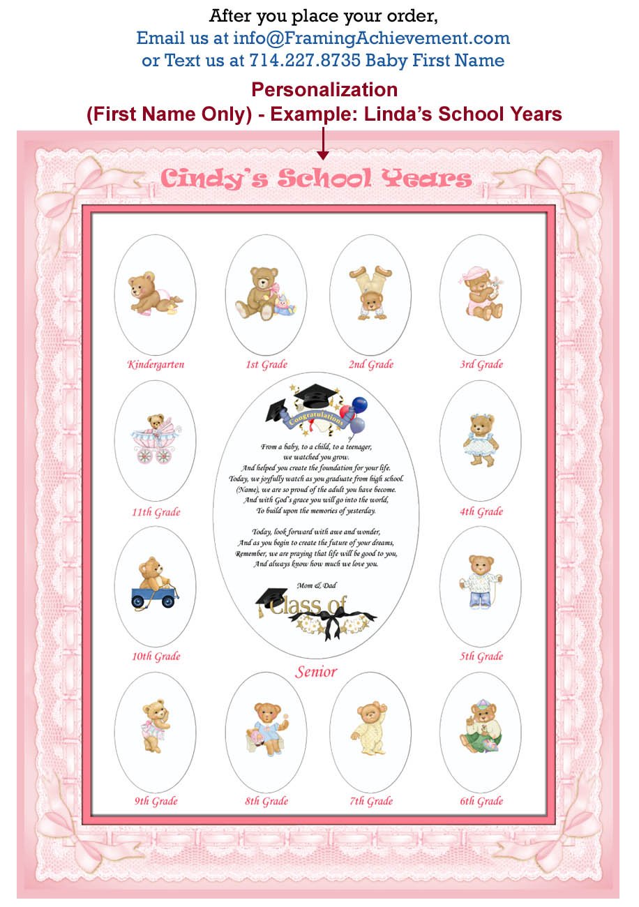 16 X 20 Personalized Pink Photo Mat with Teddy Bear Border