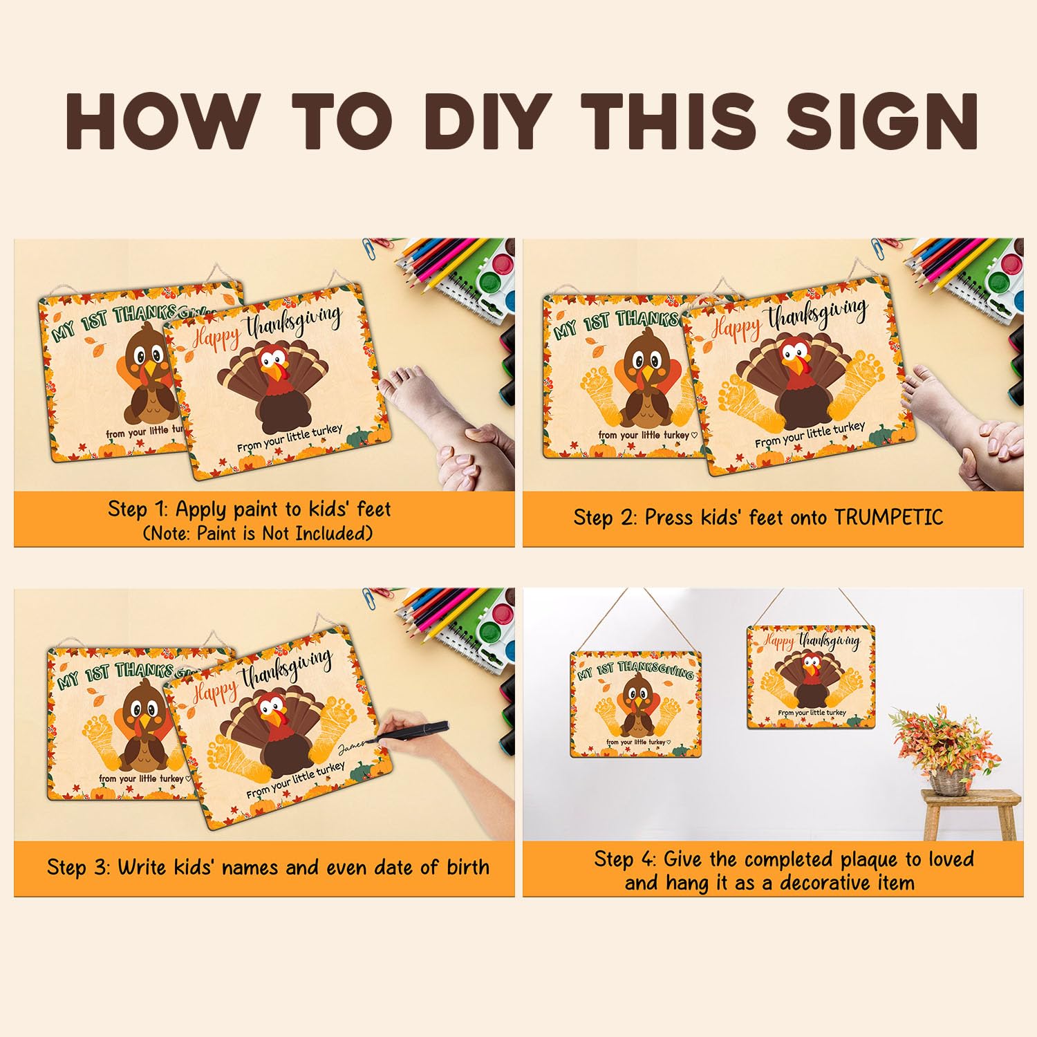 DIY Thanksgiving Footprint Sign for Newborn Baby